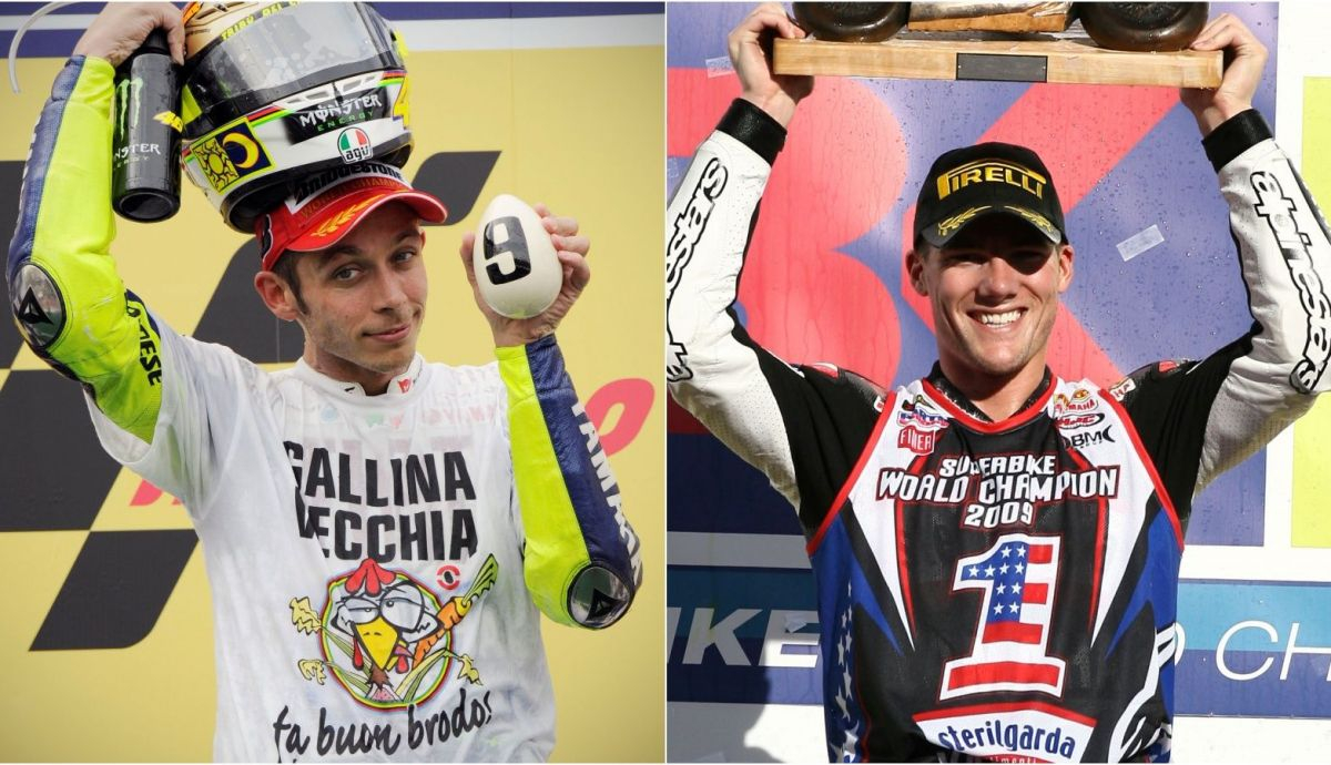 Valentino Rossi y Ben Spies lograron en 2009 los títulos de MotoGP y Superbike, respectivamente Valentino Rossi y Ben Spies lograron en 2009 los títulos de MotoGP y Superbike, respectivamente
