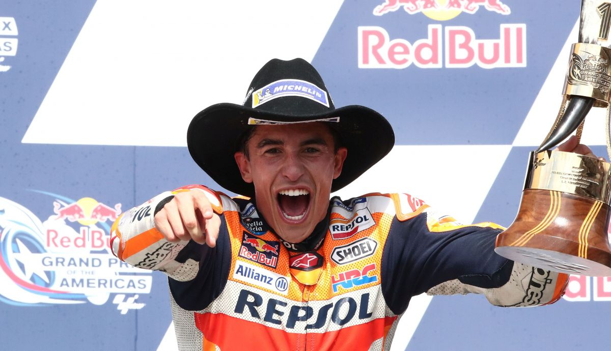 Marc Márquez festeja su triunfo en Austin