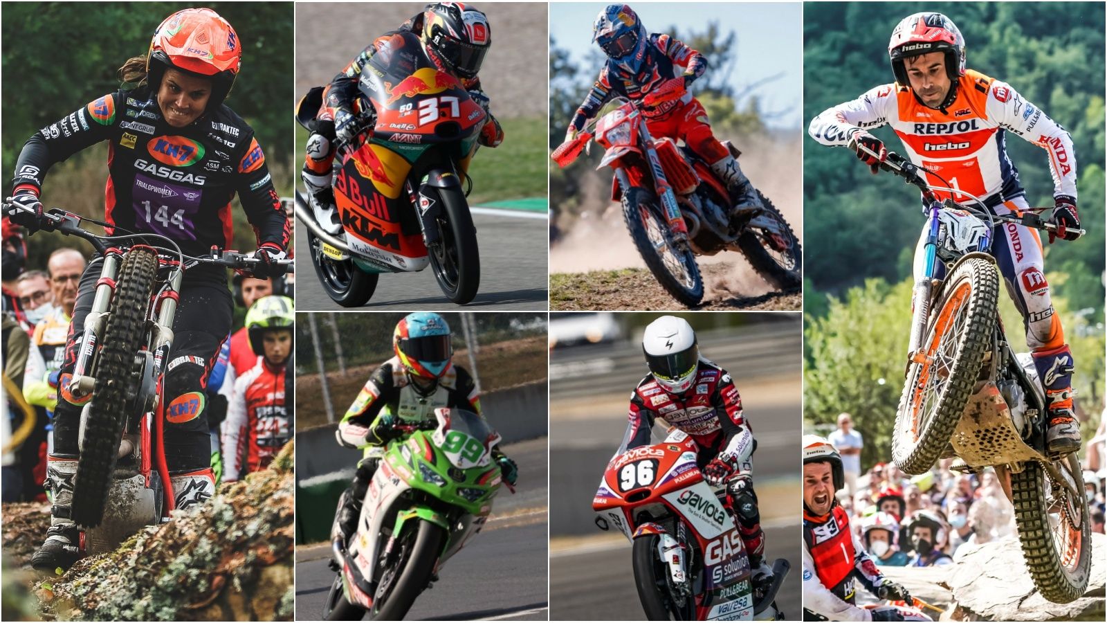 Laia Sanz, Toni Bou, Pedro Acosta, Josep García, Adrián Huertas y Dani Holgado, los seis españoles campeones del mundo individuales en 2021