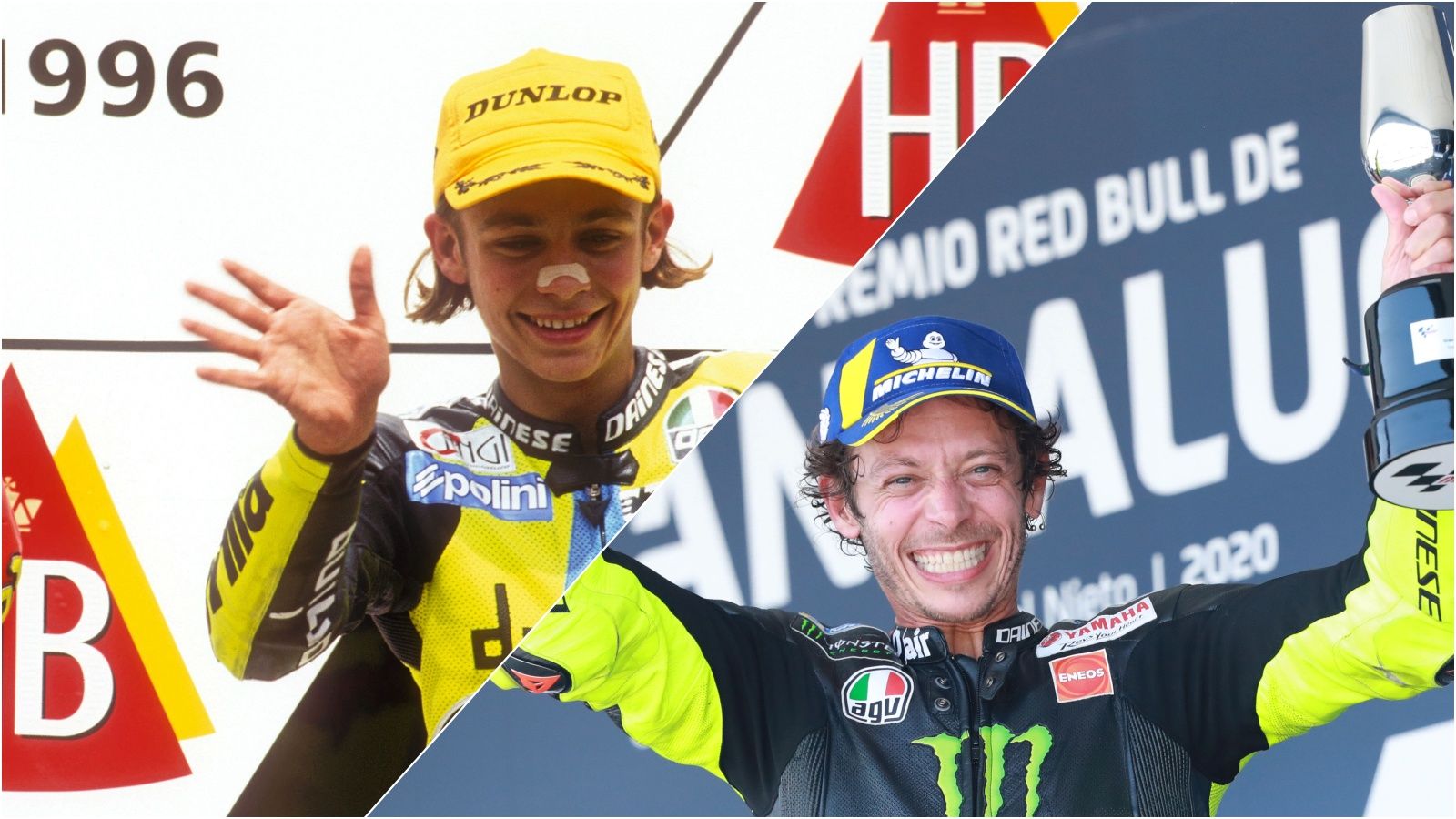 Austria 1996 y Andalucía 2020, el primero y el último de los 235 podios de Valentino Rossi