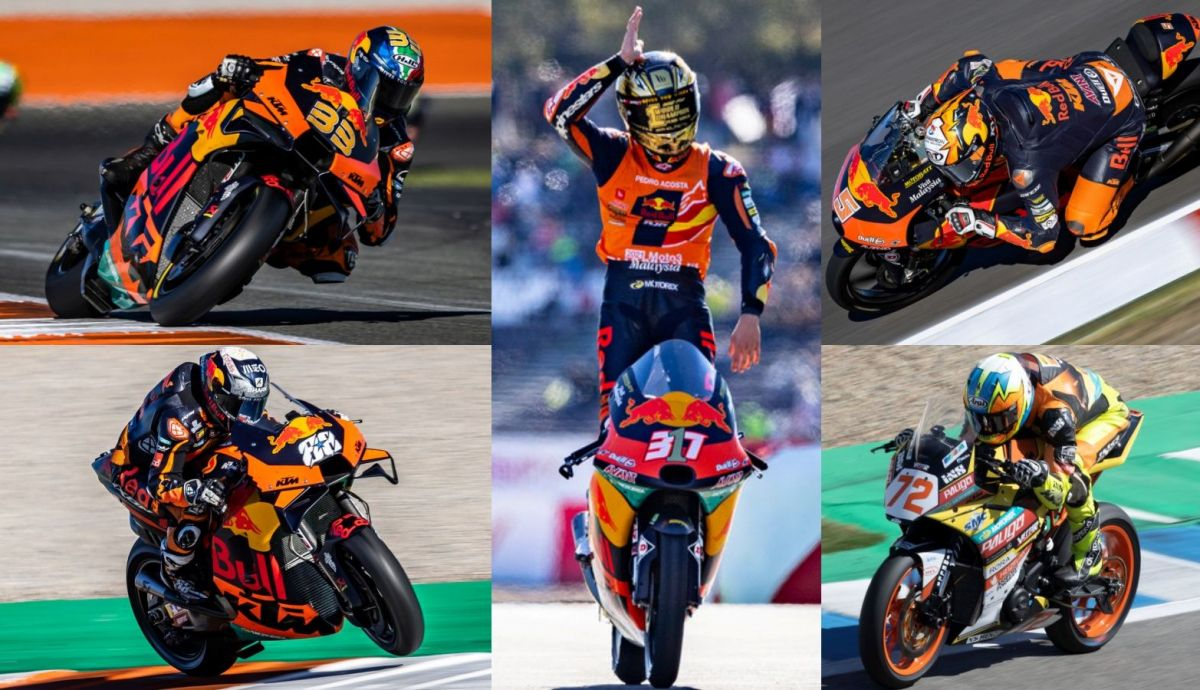 Pedro Acosta, Brad Binder, Miguel Oliveira, Jaume Masià y Victor Steeman han llevado a KTM a la victoria en los mundiales de velocidad en 2021 Pedro Acosta, Brad Binder, Miguel Oliveira, Jaume Masià y Victor Steeman han llevado a KTM a la victoria en los mundiales de velocidad en 2021