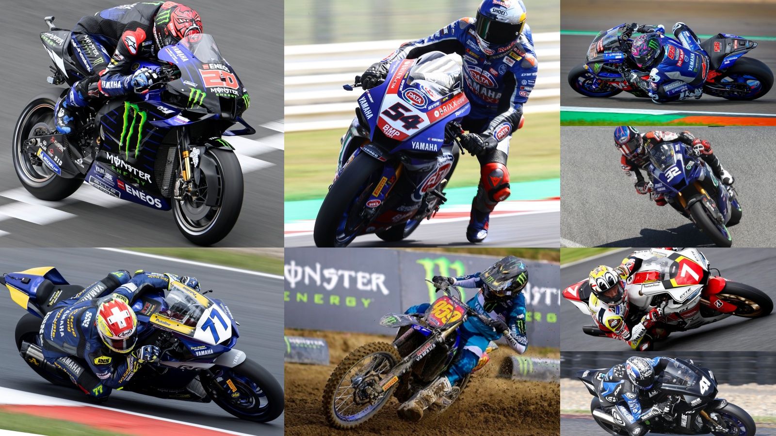 Fabio Quartararo, Toprak Razgatlioglu, Dominique Aegerter y Maxime Renaux campeones del mundo 2021 con Yamaha, con Tarran MacKenzie, Jake Gagne, Katsuyuki Nakasuga y Mathieu Gines conquistando nacionales