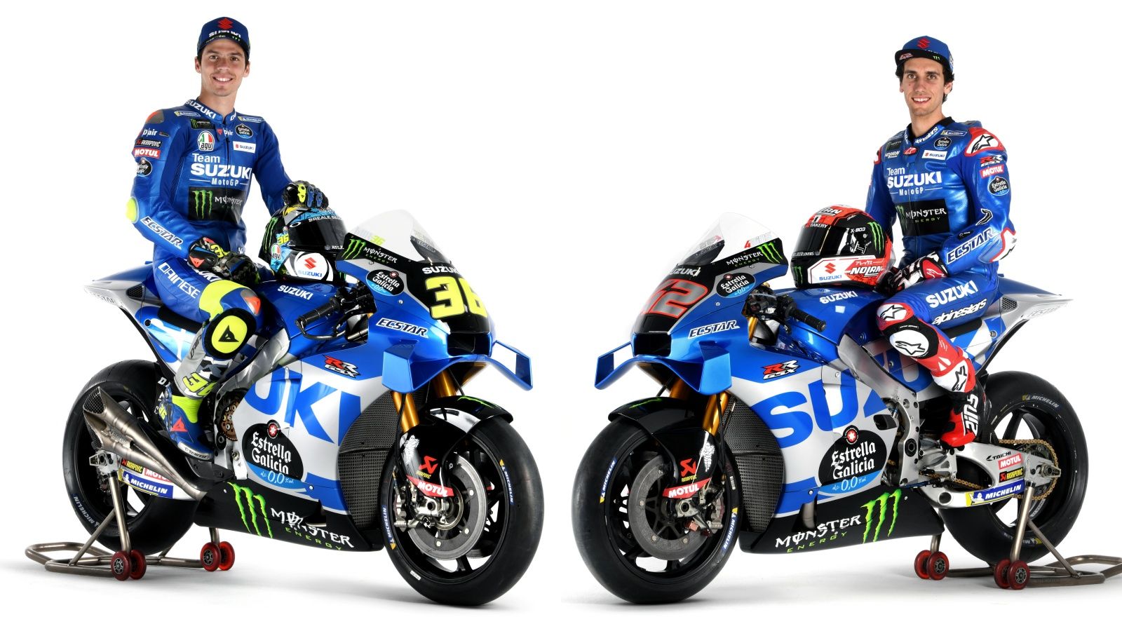Joan Mir y Álex Rins sobre la Suzuki GSX RR del Team Ecstar que llevarán en MotoGP 2022