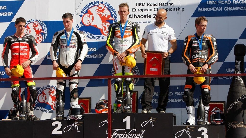 Carmelo Morales, Marko Jerman y Raymond Schouten, 2010, Albacete, Europeo Supersport 600