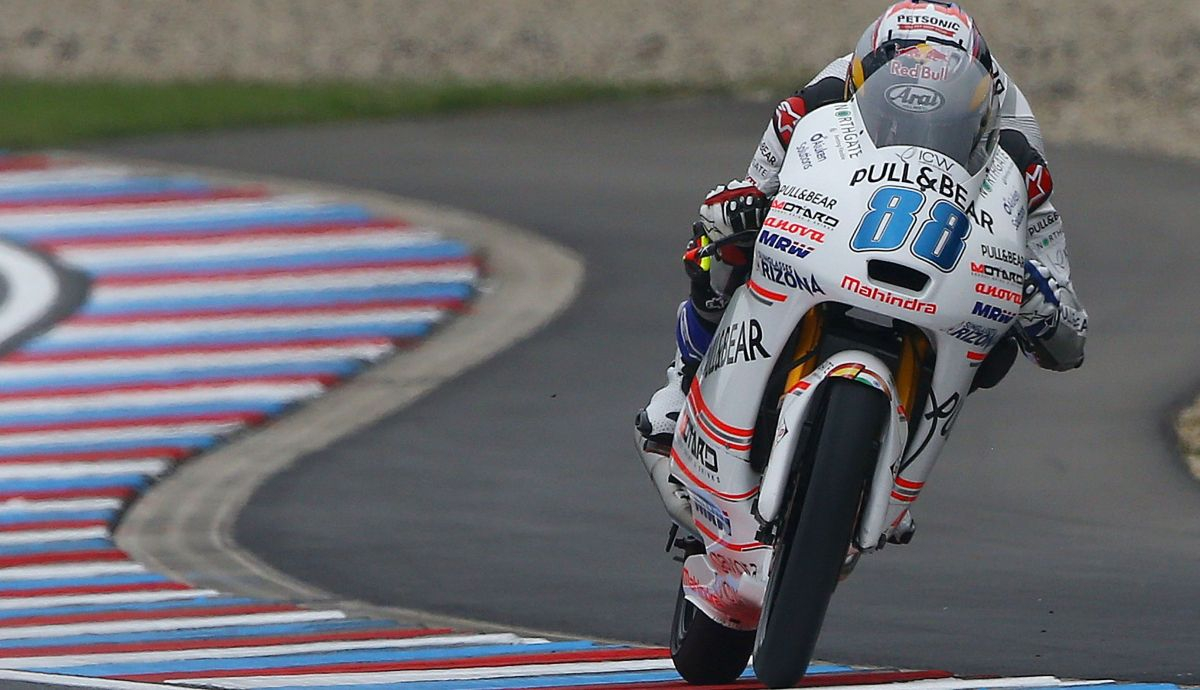 Jorge Martín logró su único podio con Mahindra en Brno 2016 Jorge Martín logró su único podio con Mahindra en Brno 2016