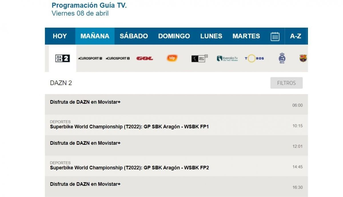 El WorldSBK se podrá ver en Movistar+ en 2022 a través del canal DAZN 2 El WorldSBK se podrá ver en Movistar+ en 2022 a través del canal DAZN 2