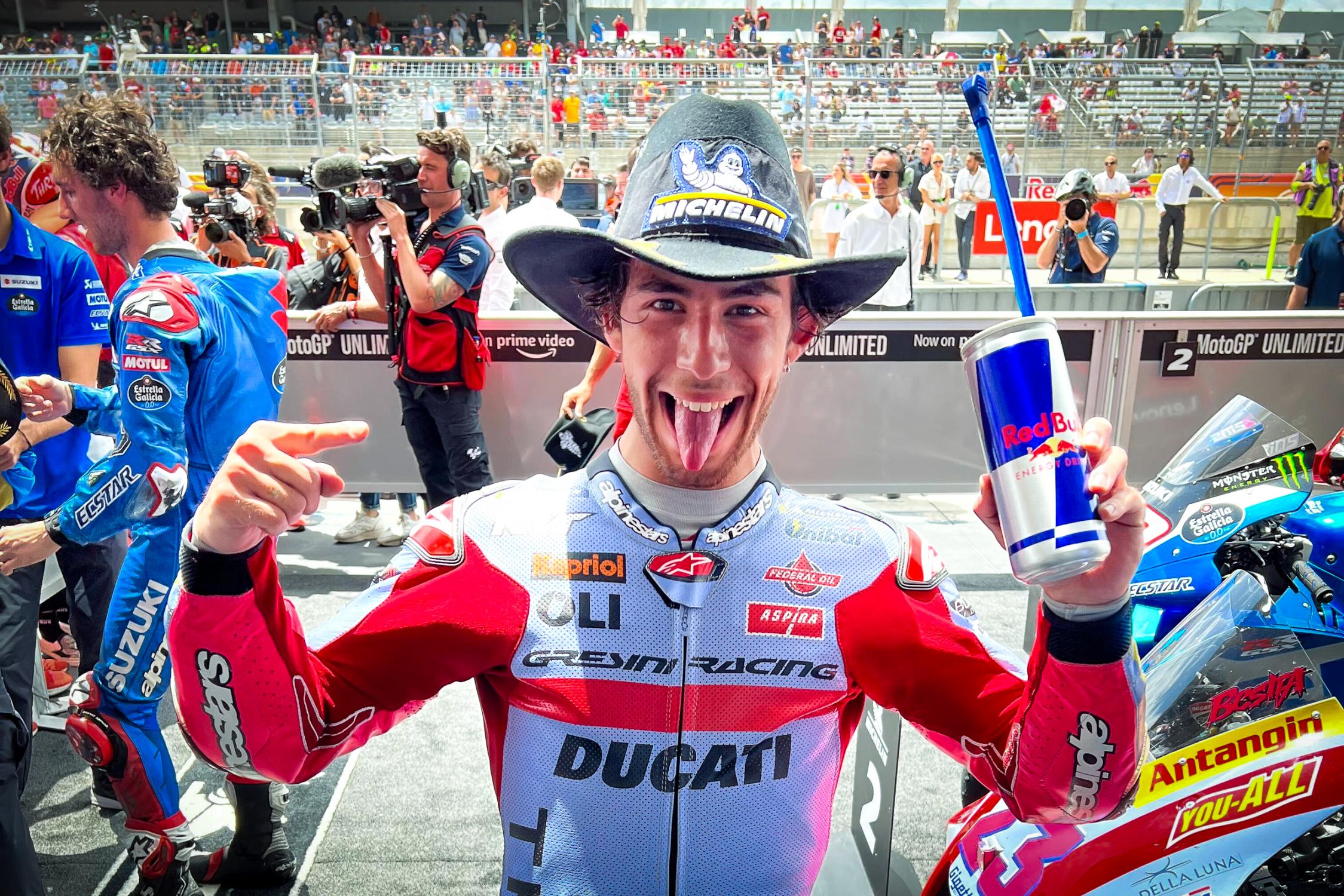 Enea Bastianini celebra su segunda victoria del año en el GP de Las Américas.