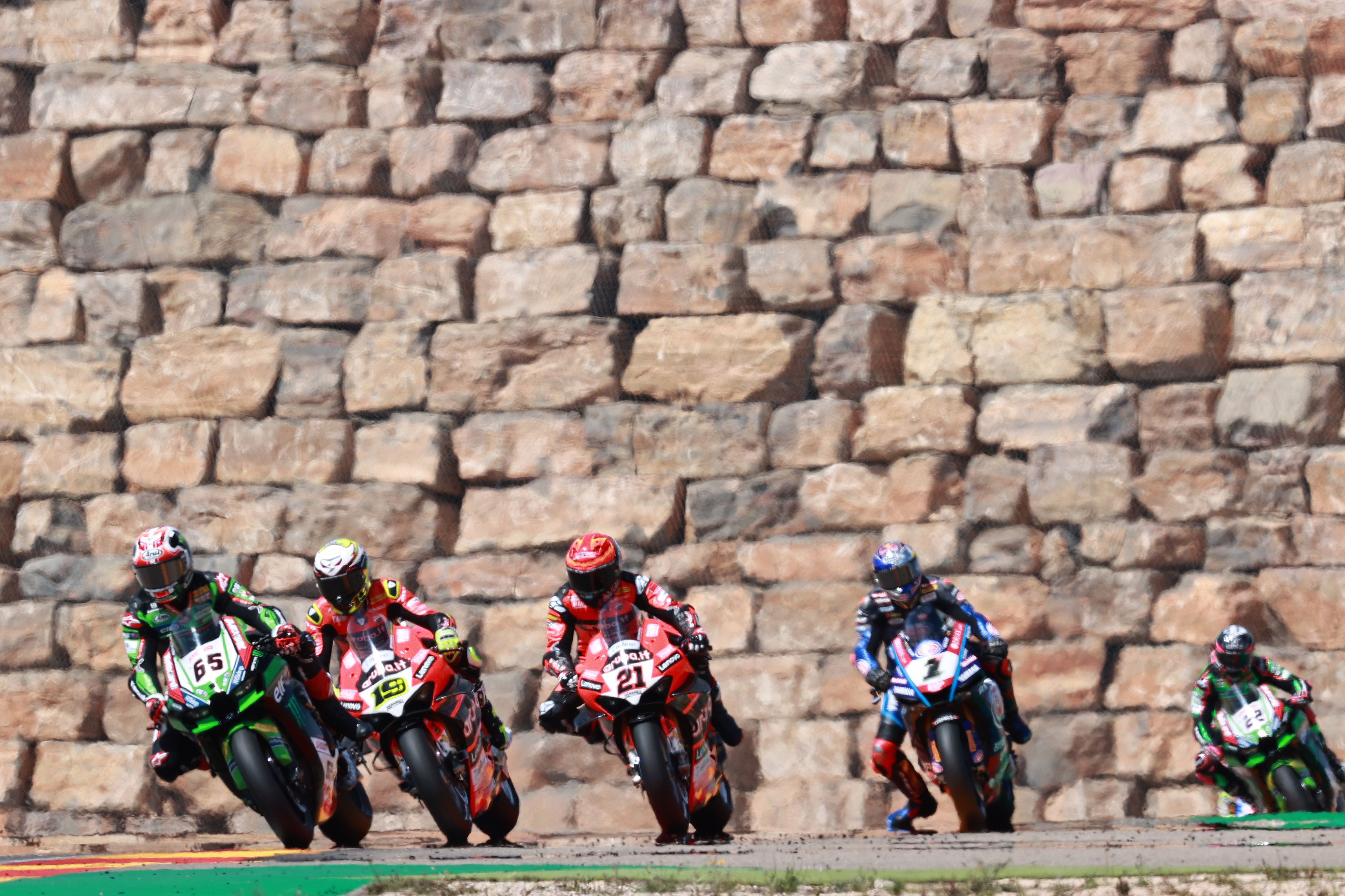 Jonathan Rea, Álvaro Bautista, Michael Rinaldi, Toprak Razgatlioglu y Alex Lowes, WSBK Aragón 2022