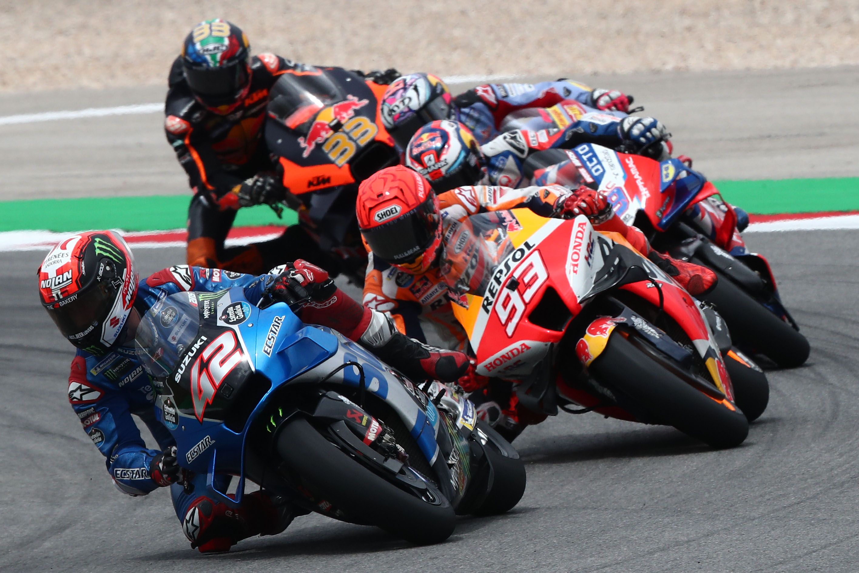 Álex Rins, Marc Márquez, Jorge Martín, Enea Bastianini y Brad Binder, MotoGP Portugal 2022