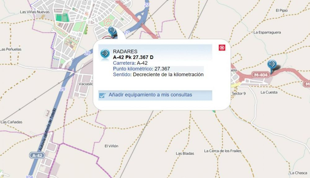 Ubicación exacta de radar en la carretera A 42