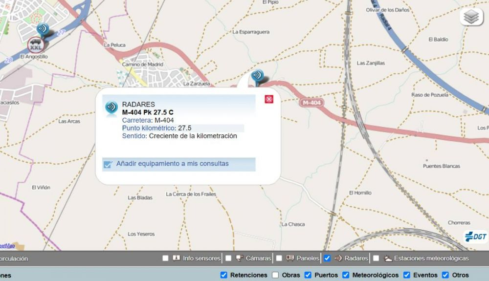 Ubicación exacta de radar en la carretera M 404