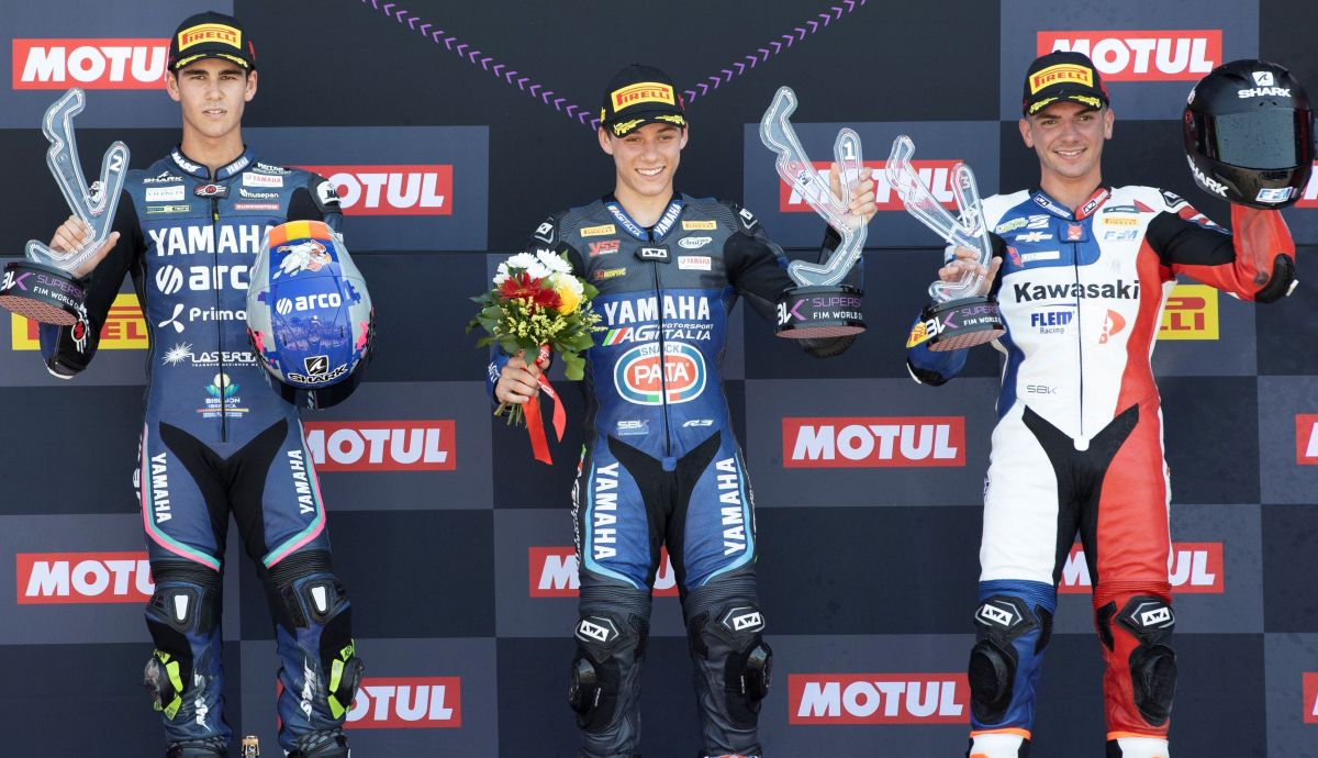 Matteo Vannucci, Álvaro Díaz y Samuel Di Sora en el podio de Misano Matteo Vannucci, Álvaro Díaz y Samuel Di Sora en el podio de Misano