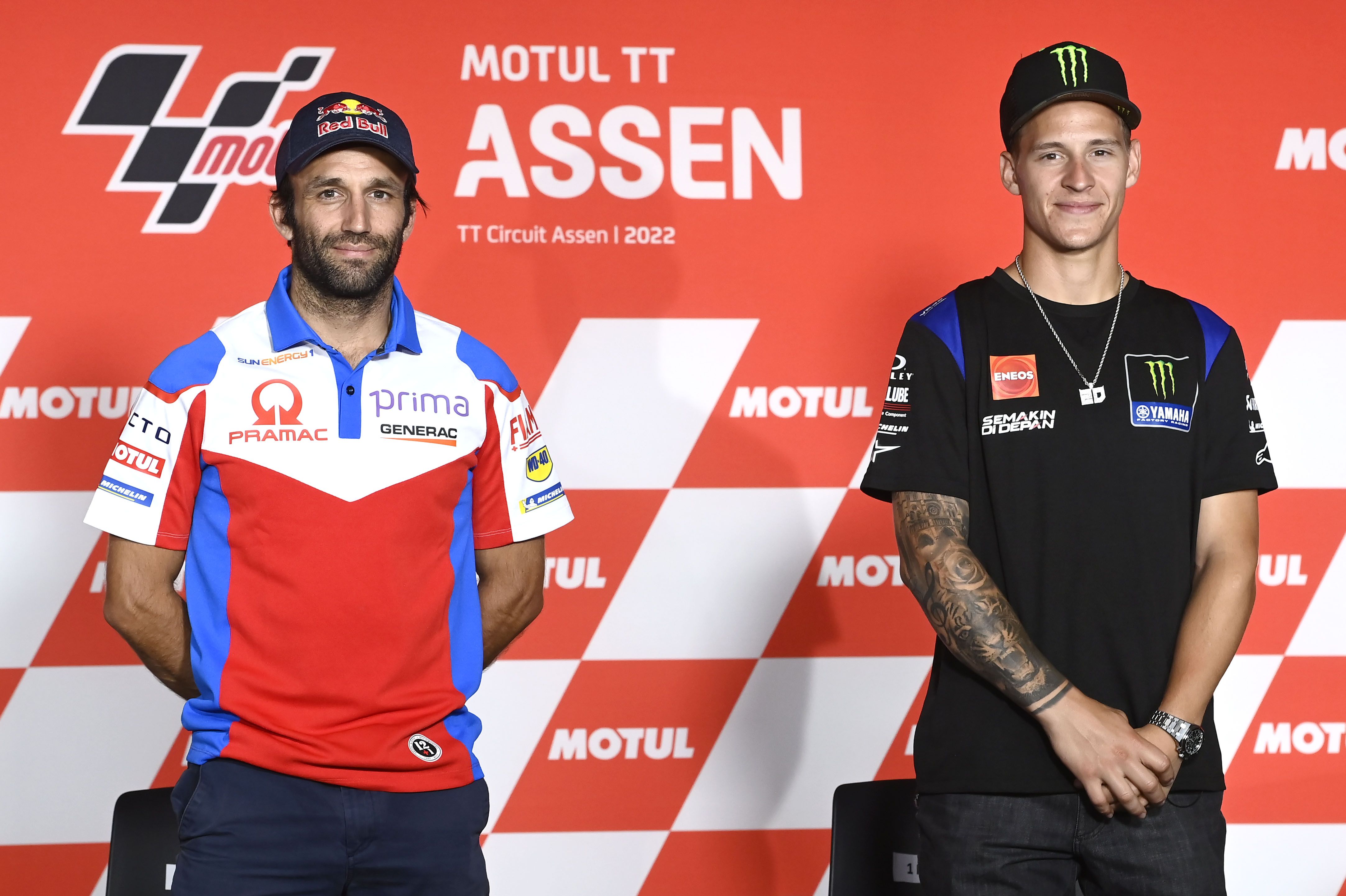 Fabio Quartararo y Johann Zarco en la rueda de prensa oficial en el circuito de Assen.