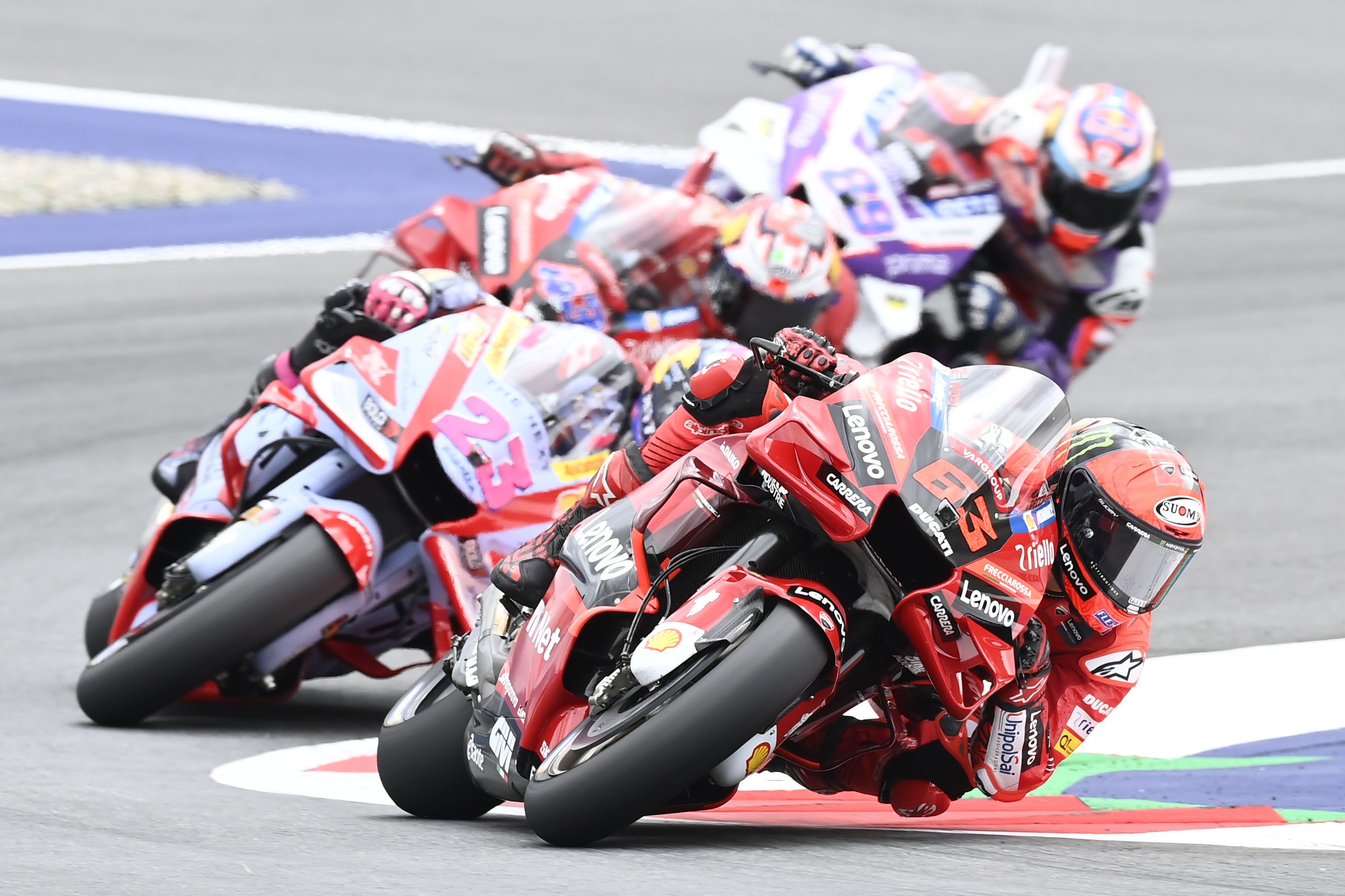 Pecco Bagnaia, Enea Bastainini, Jack Miller y Jorge Martín, MotoGP Austria 2022