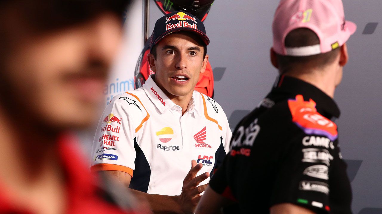 Marc Márquez durante la rueda de prensa de Aragón.