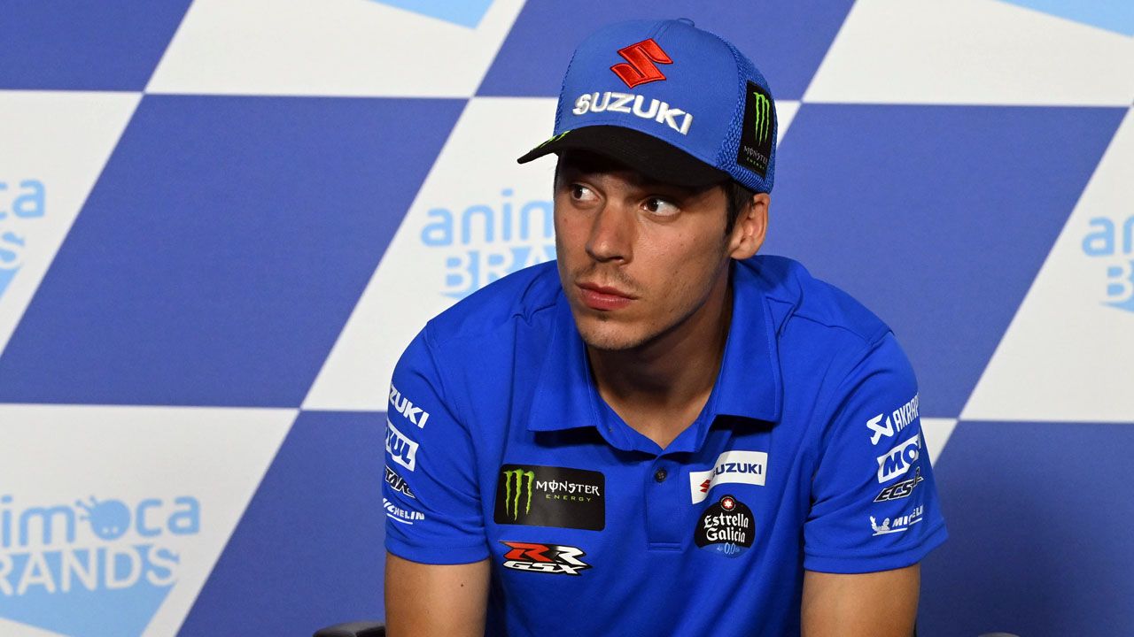 Joan Mir durante la rueda de prensa del GP de Aragón.