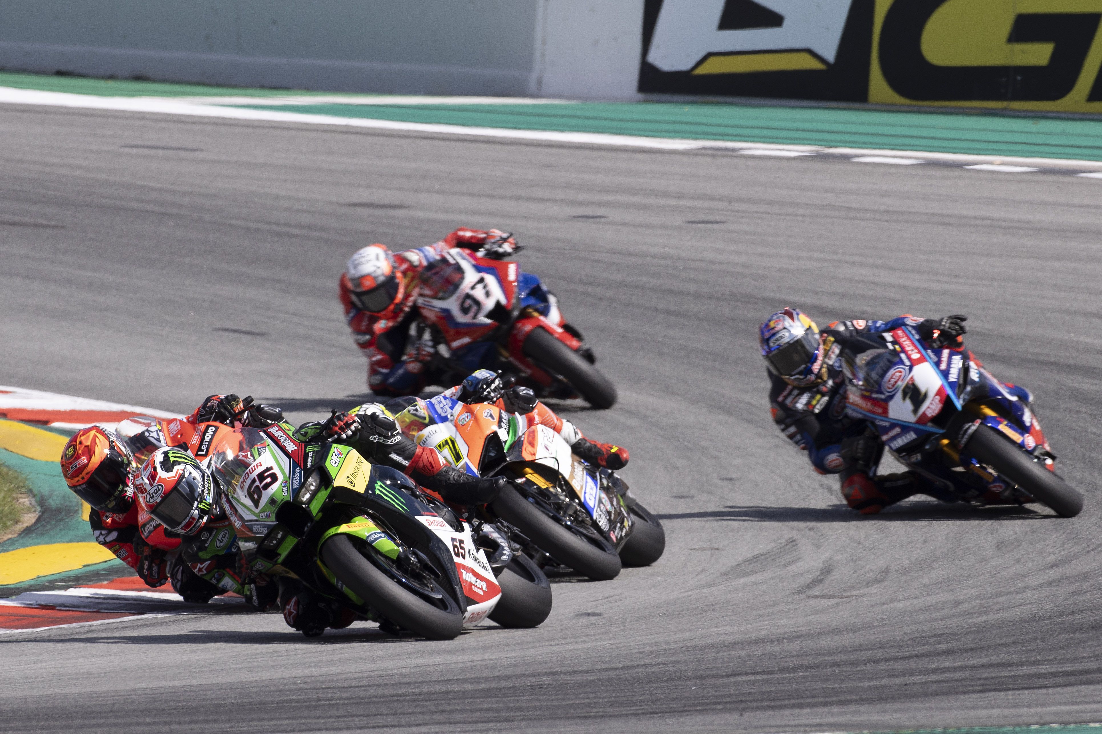 Jonathan Rea, Michael Rinaldi, Axel Bassani, Toprak Razgatlioglu y Xavi Vierge, WSBK Catalunya 2022
