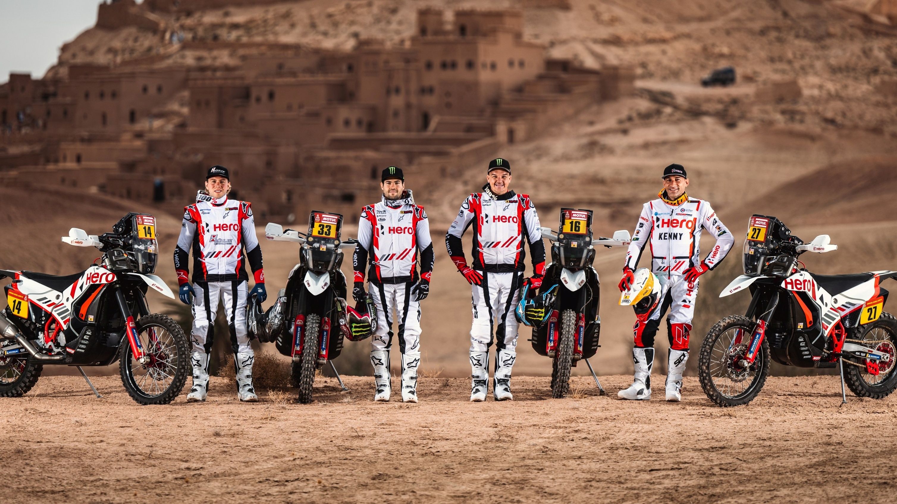Sebatian Buhler, Franco Caimi, Ross Branch y Joaquim Rodrigues, el cuarteto de Hero para el Dakar 2023