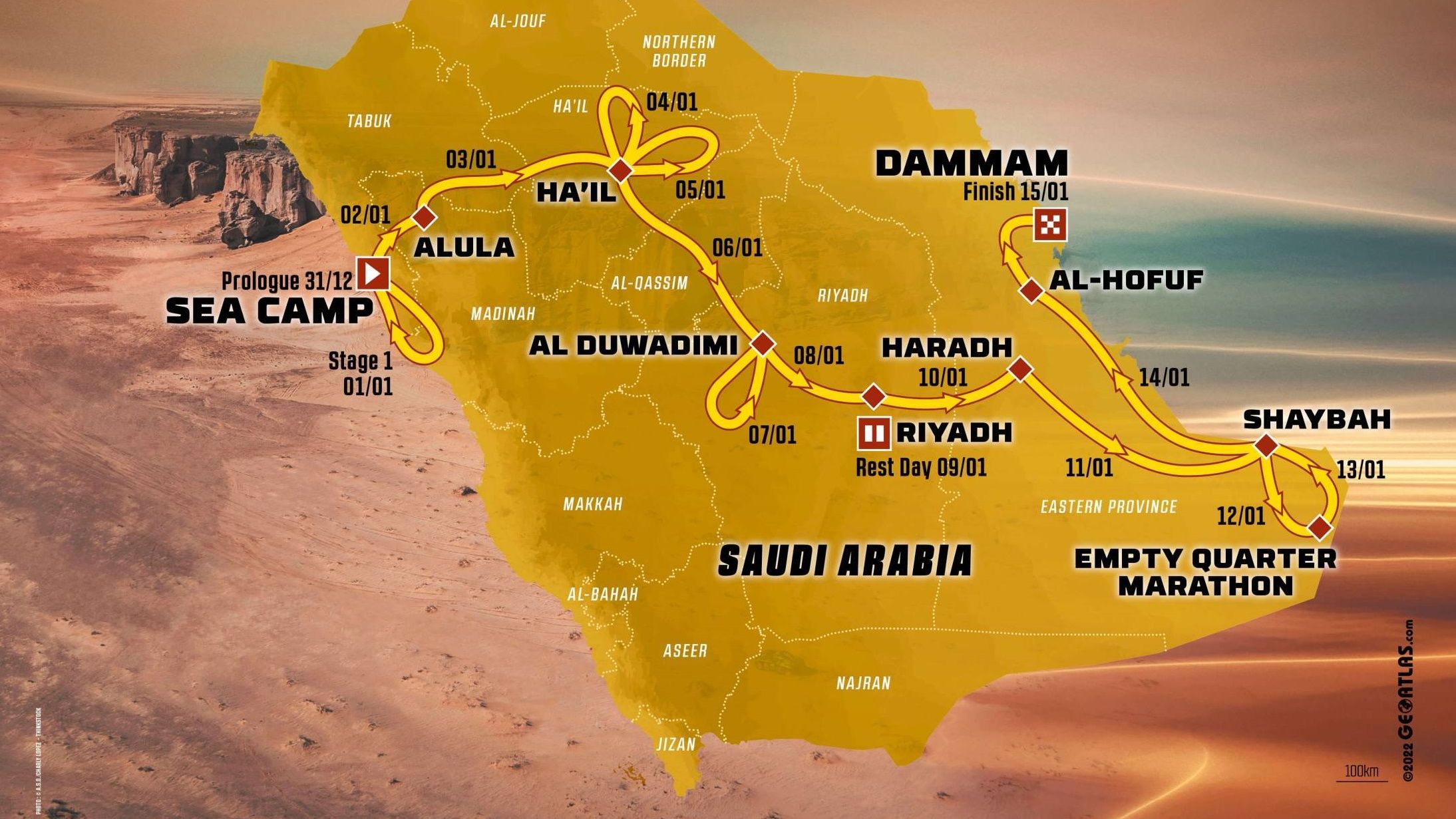 El recorrido de las etapas del Dakar 2023