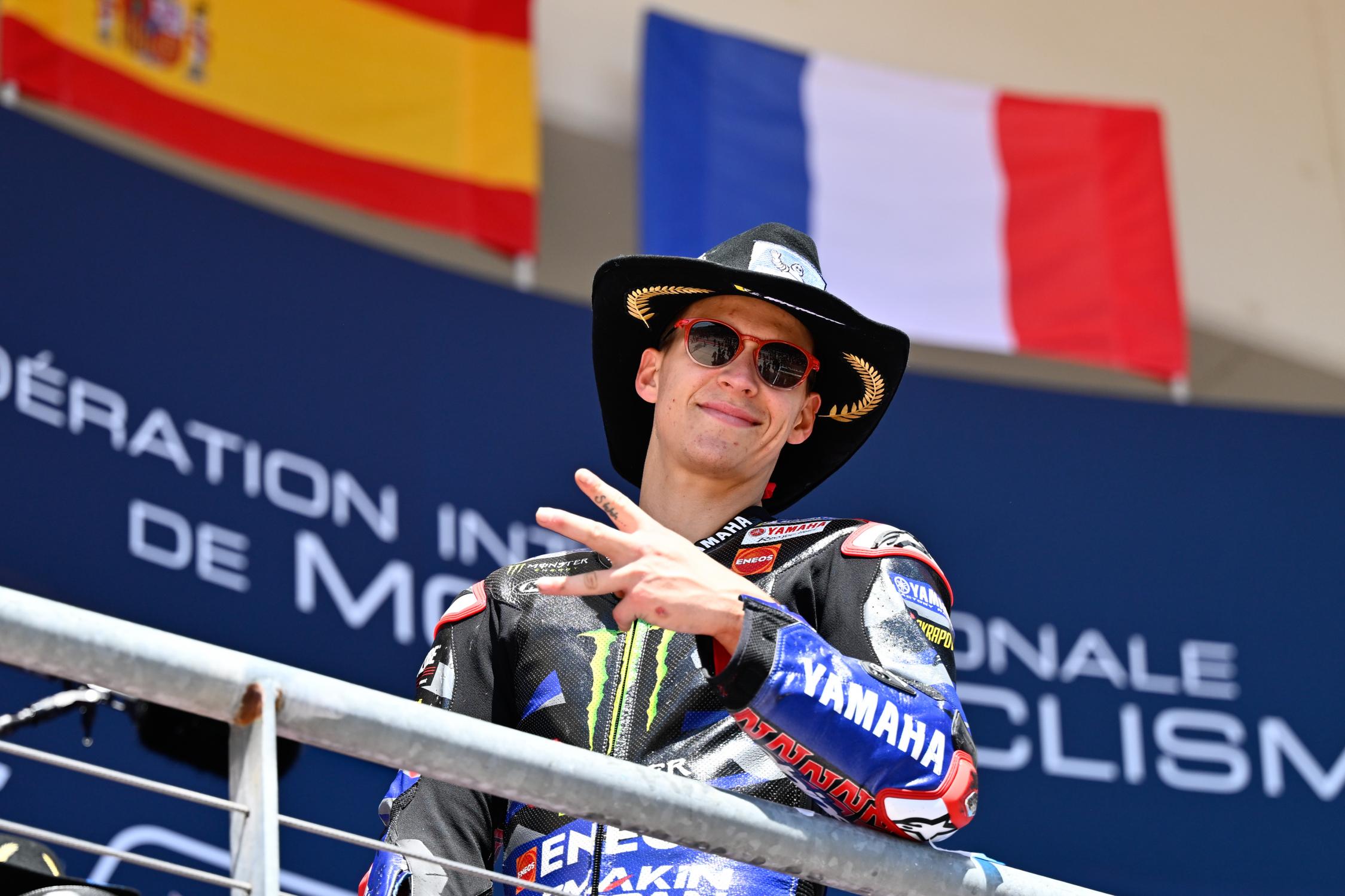 Fabio Quartararo celebra su primer podio del año en Austin.