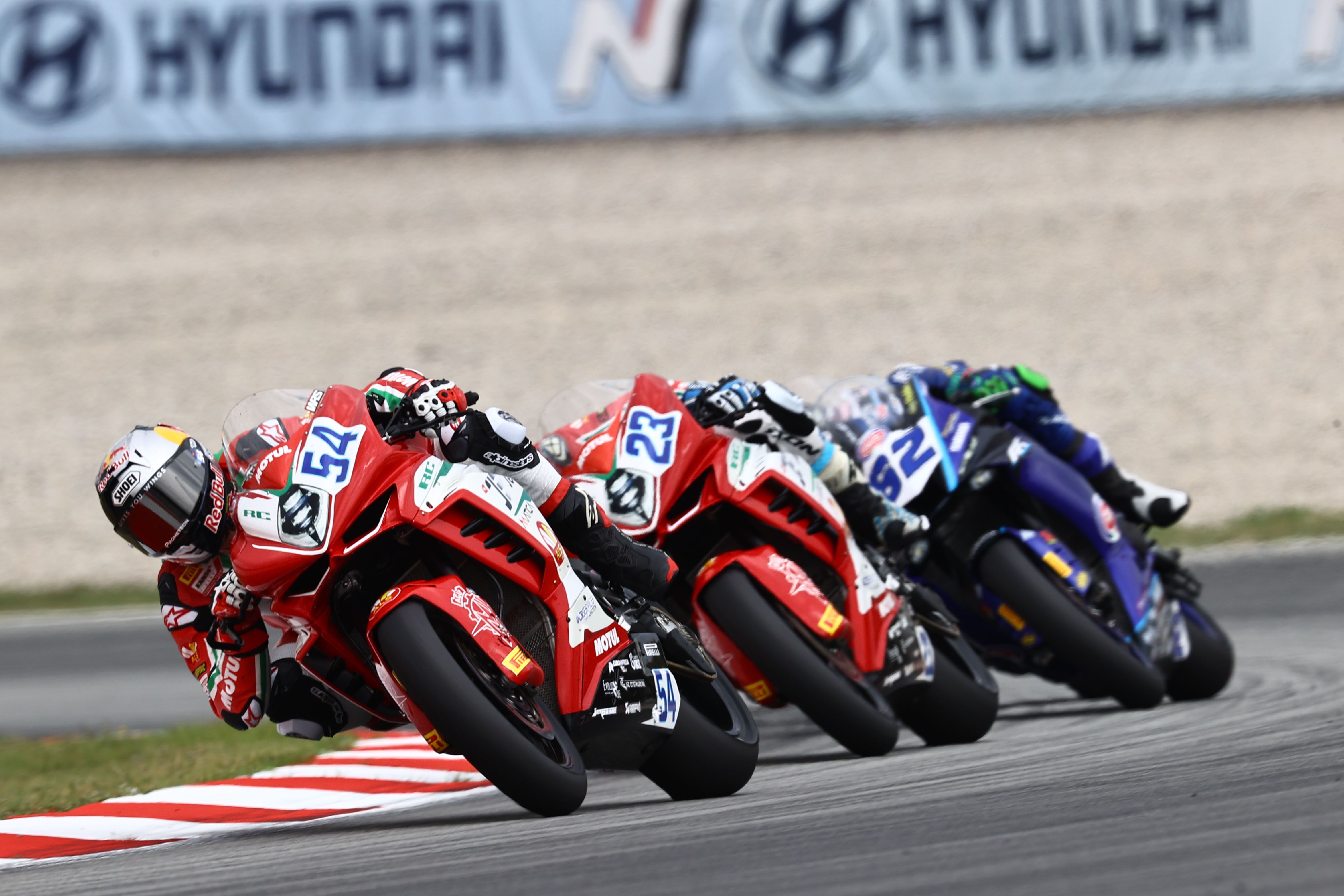 Bahattin Sofuoglu, Marcel Schrotter y Stefano Manzi, WSS Barcelona 2023