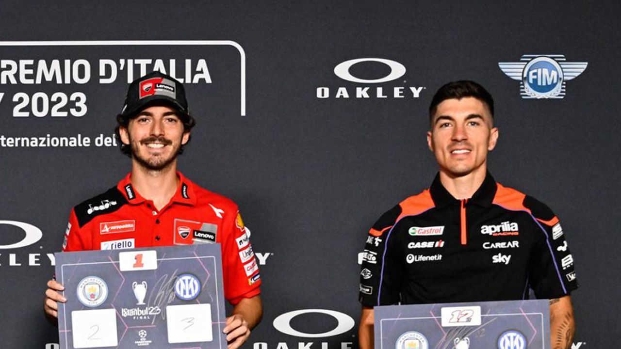 Pecco Bagnaia y Maverick Viñales en la rueda de prensa del GP de Italia.