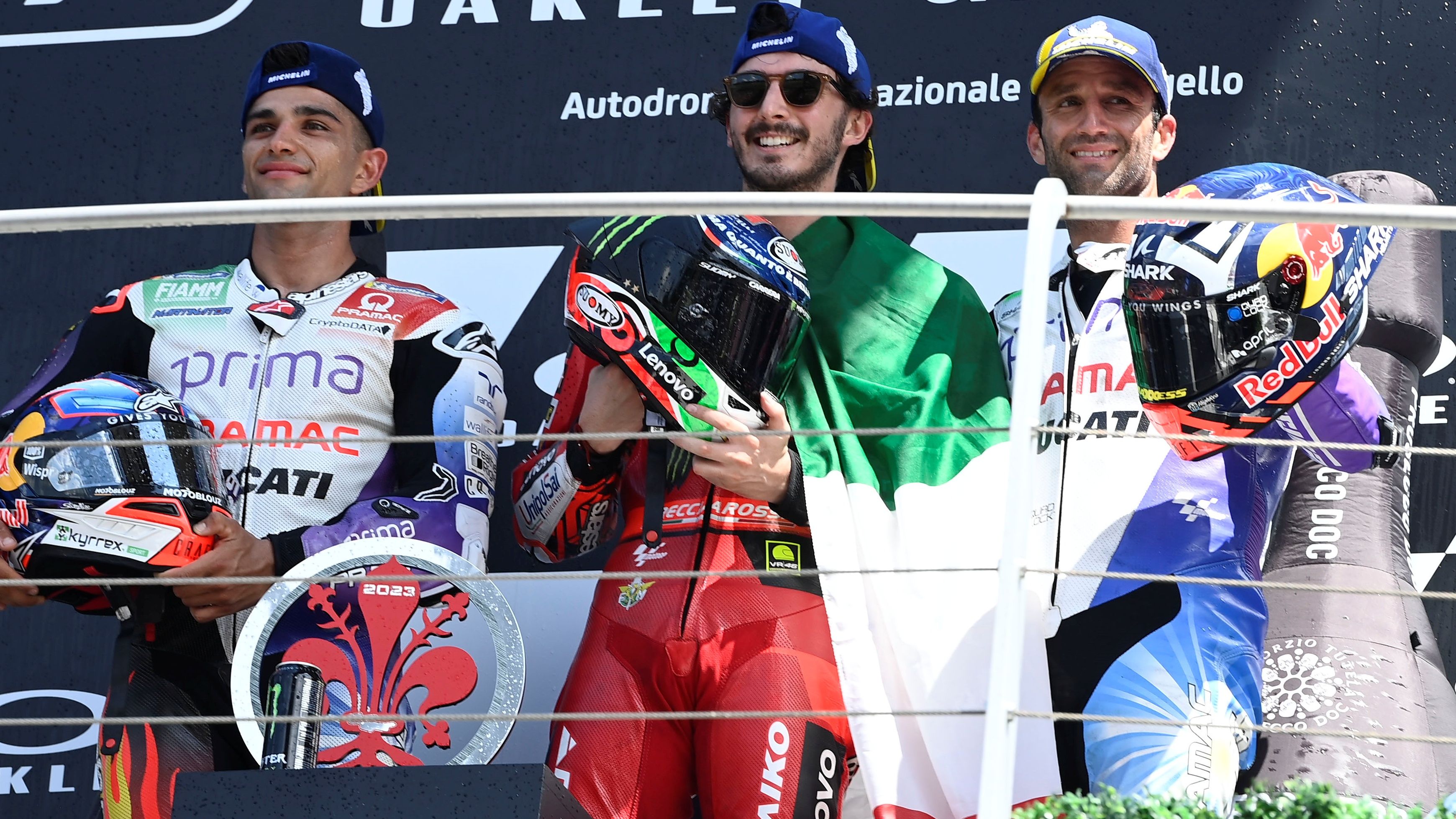 Pecco Bagnaia, Jorge Martín y Johann Zarco, el podio del GP de Italia de MotoGP 2023 en Mugello