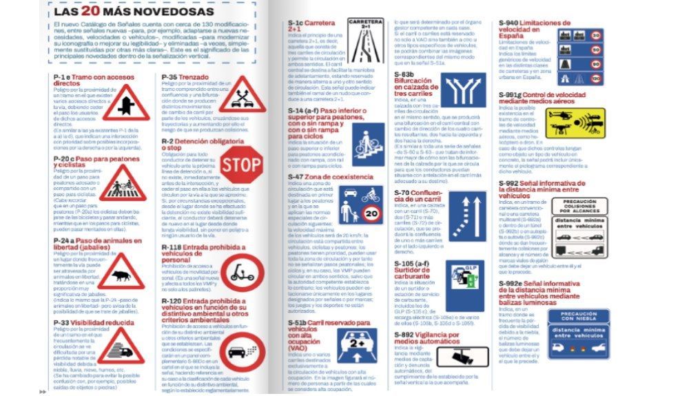 Reportaja de la DGT con las 20 señales que cambian