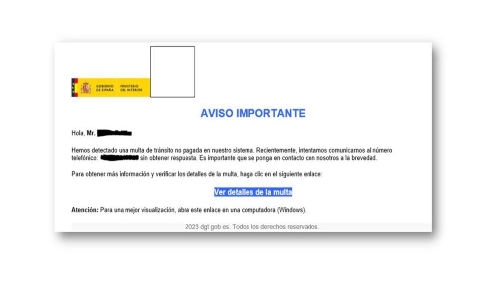 Esta es la imagen del mensaje fraudulento que recibe el usuario Esta es la imagen del mensaje fraudulento que recibe el usuario
