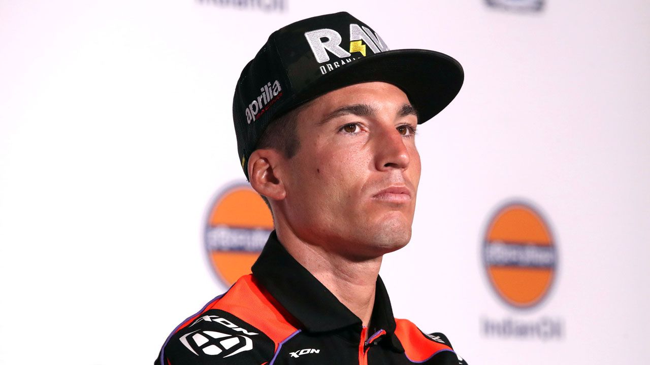 Aleix Espargaró durante la rueda de prensa del Gran Premio de India.
