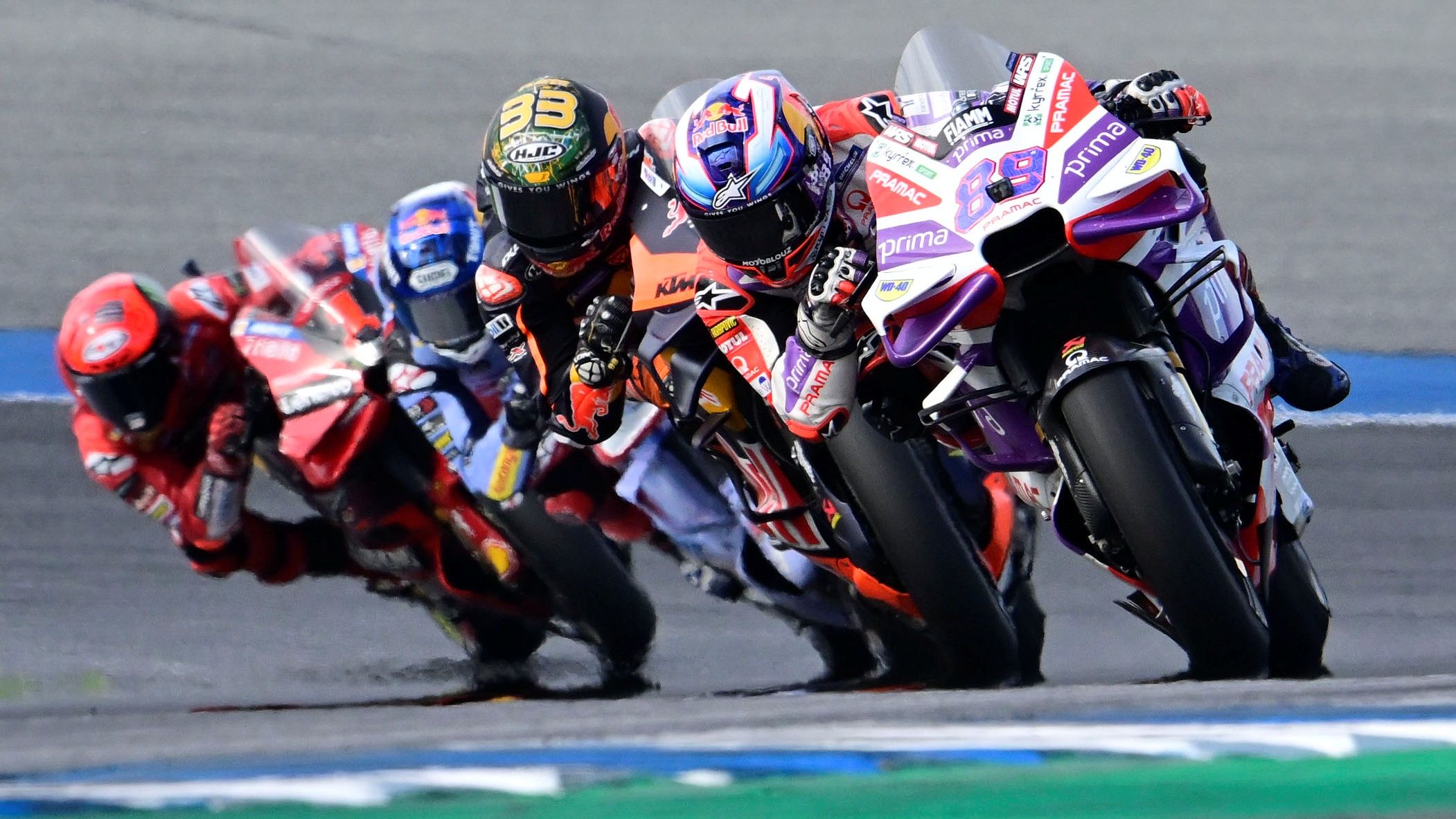 Jorge Martín, Brad Binder, Álex Márquez y Pecco Bagnaia, MotoGP Tailandia 2023