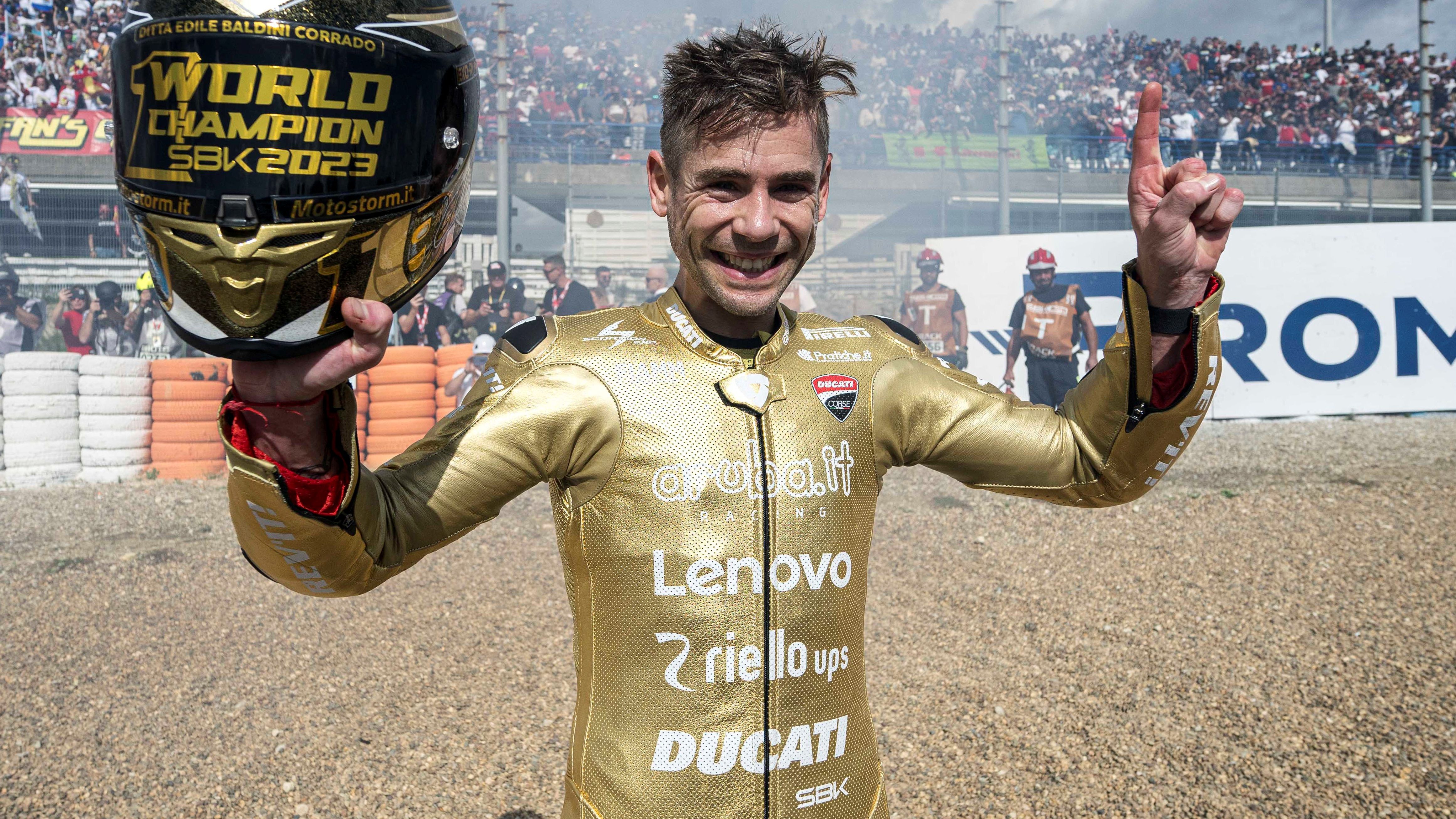 Álvaro Bautista festeja su título mundial, WSBK Jerez 2023