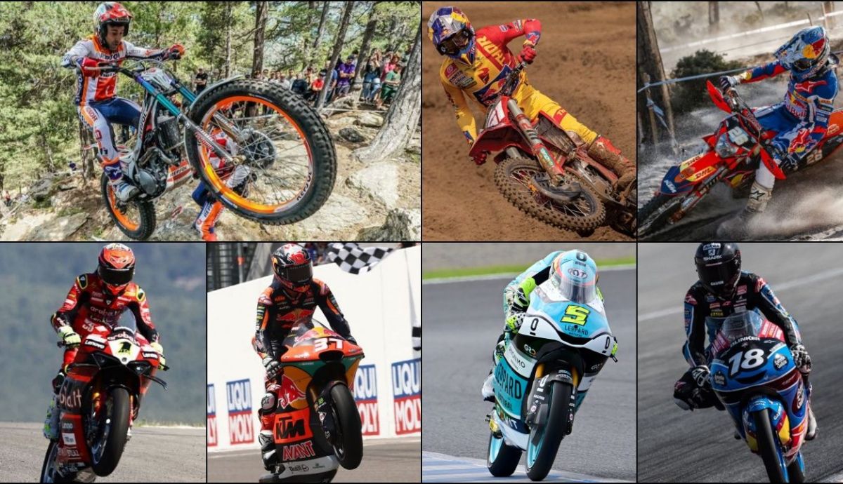 Toni Bou, Jorge Prado, Josep García, Álvaro Bautista, Pedro Acosta, Jaume Masià y Ángel Piqueras han logrado títulos mundiales para España en 2023 Toni Bou, Jorge Prado, Josep García, Álvaro Bautista, Pedro Acosta, Jaume Masià y Ángel Piqueras han logrado títulos mundiales para España en 2023