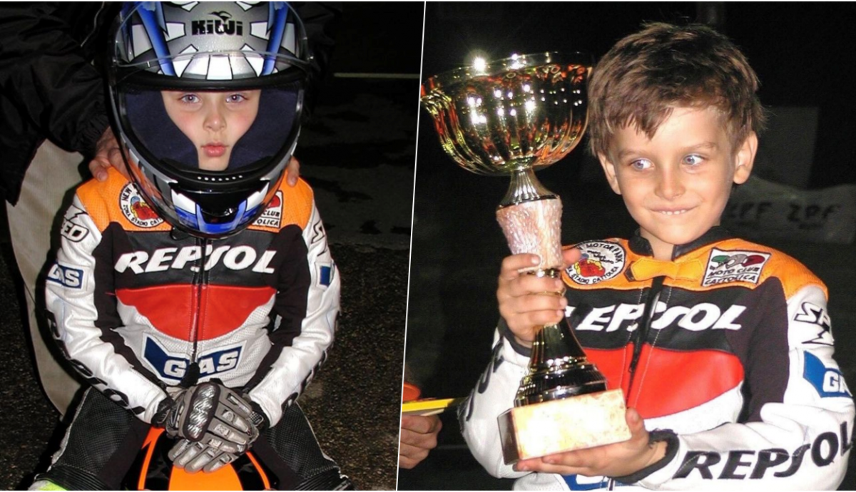 Luca Marini de niño vestido del Repsol Honda
