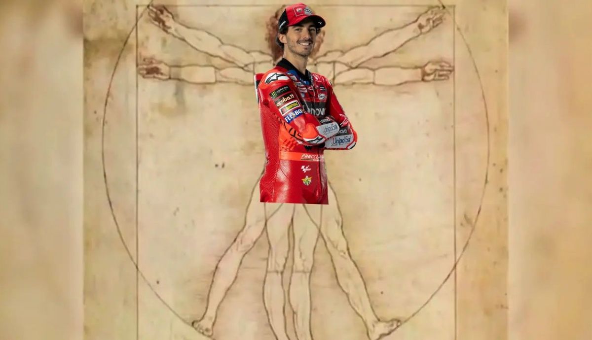 Pecco Bagnaia en El Hombre de Vitruvio, de Leonardo Da Vinci Pecco Bagnaia en El Hombre de Vitruvio, de Leonardo Da Vinci