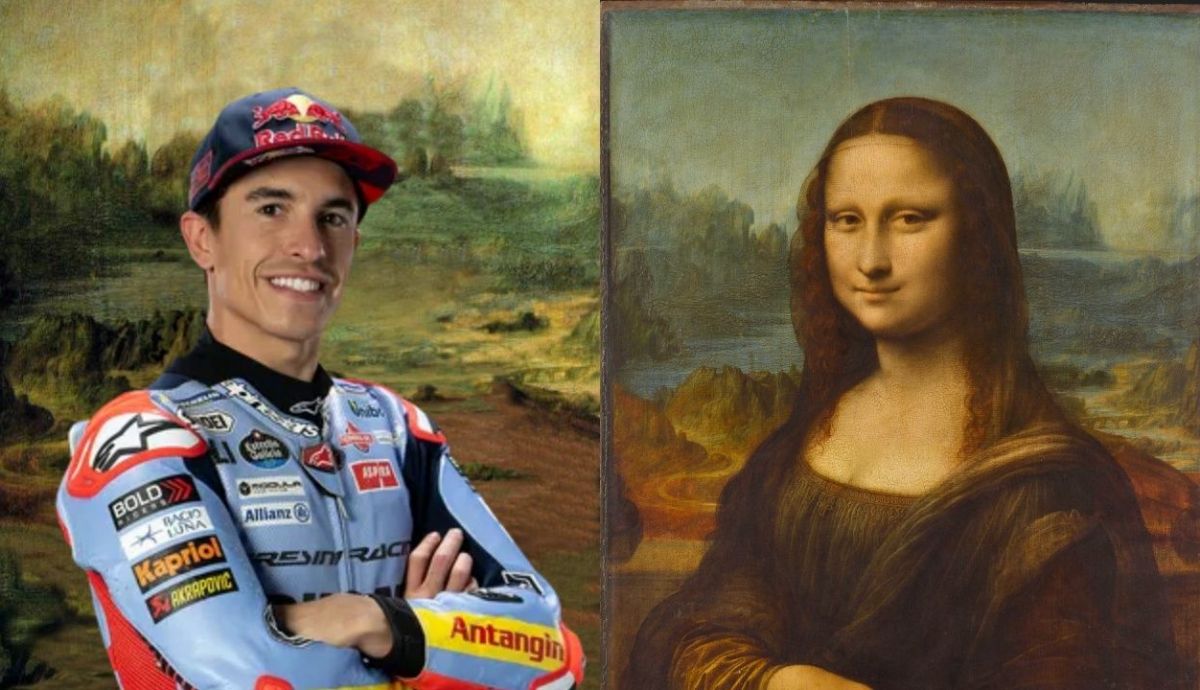 Marc Márquez en La Gioconda o Monna Lisa, de Leonardo Da Vinci Marc Márquez en La Gioconda o Monna Lisa, de Leonardo Da Vinci