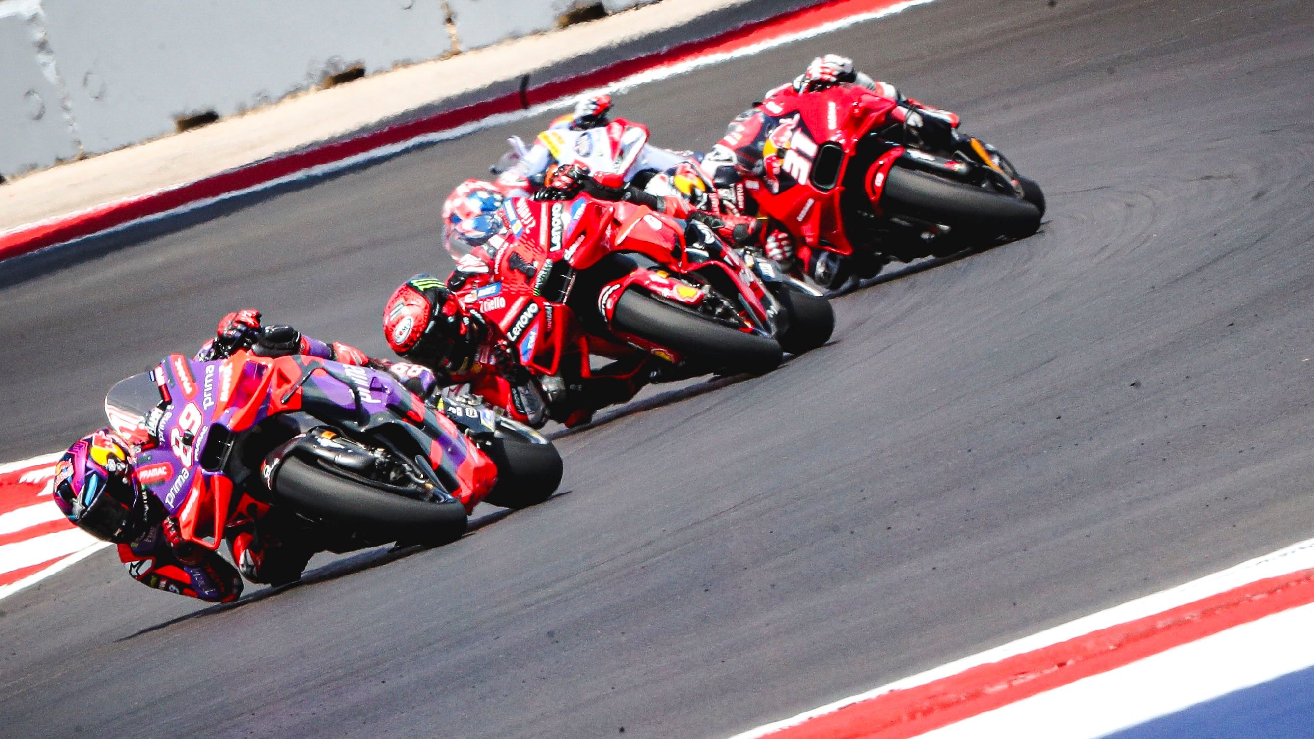 Jorge Martín lidera delante de Pecco Bagnaia, Pedro Acosta y Marc Márquez, MotoGP Américas 2024