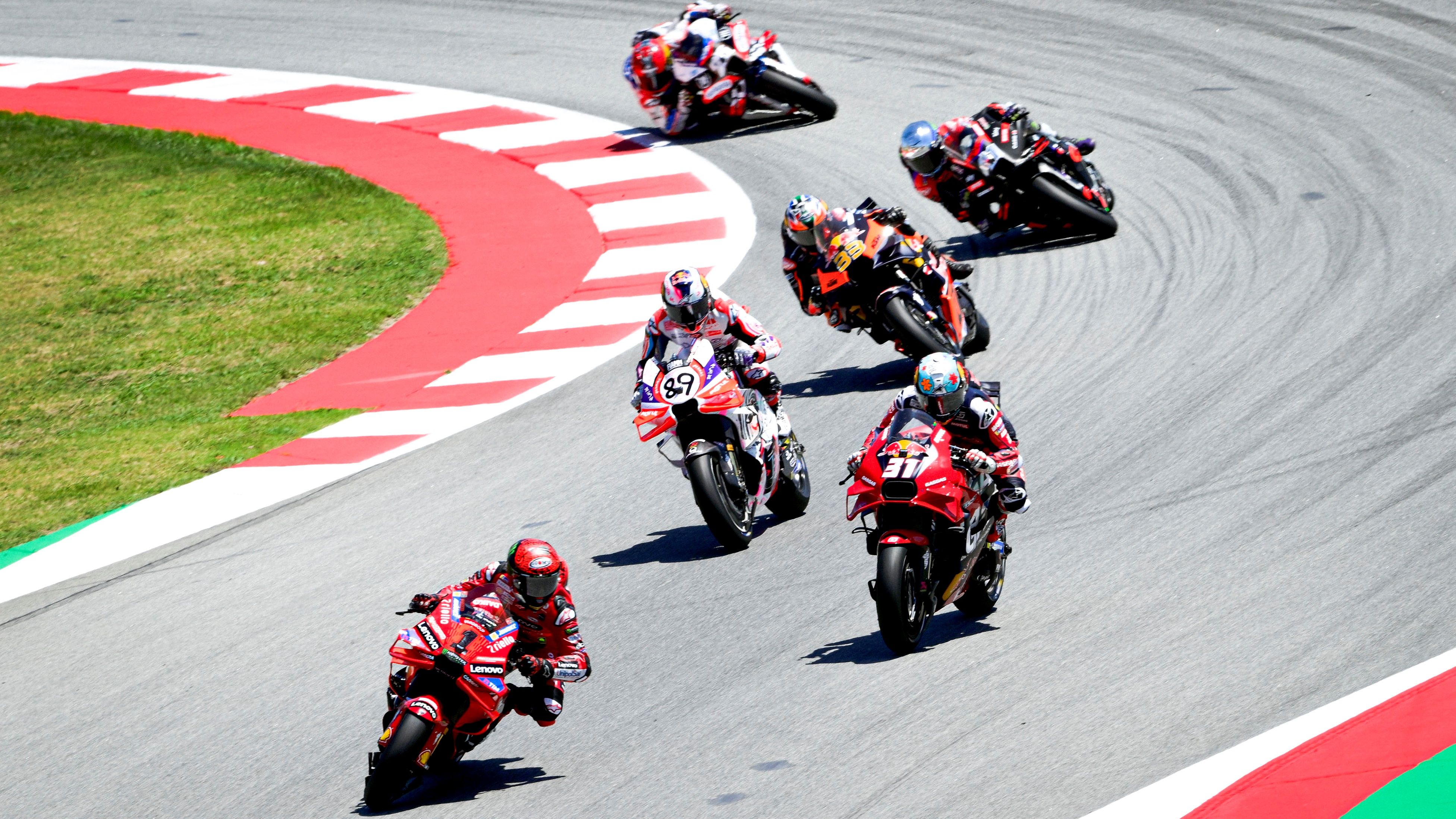 Pecco Bagnaia, Pedro Acosta, Jorge Martín, Brad Binder, Aleix Espargaró y Raúl Fernández, MotoGP Catalunya 2024