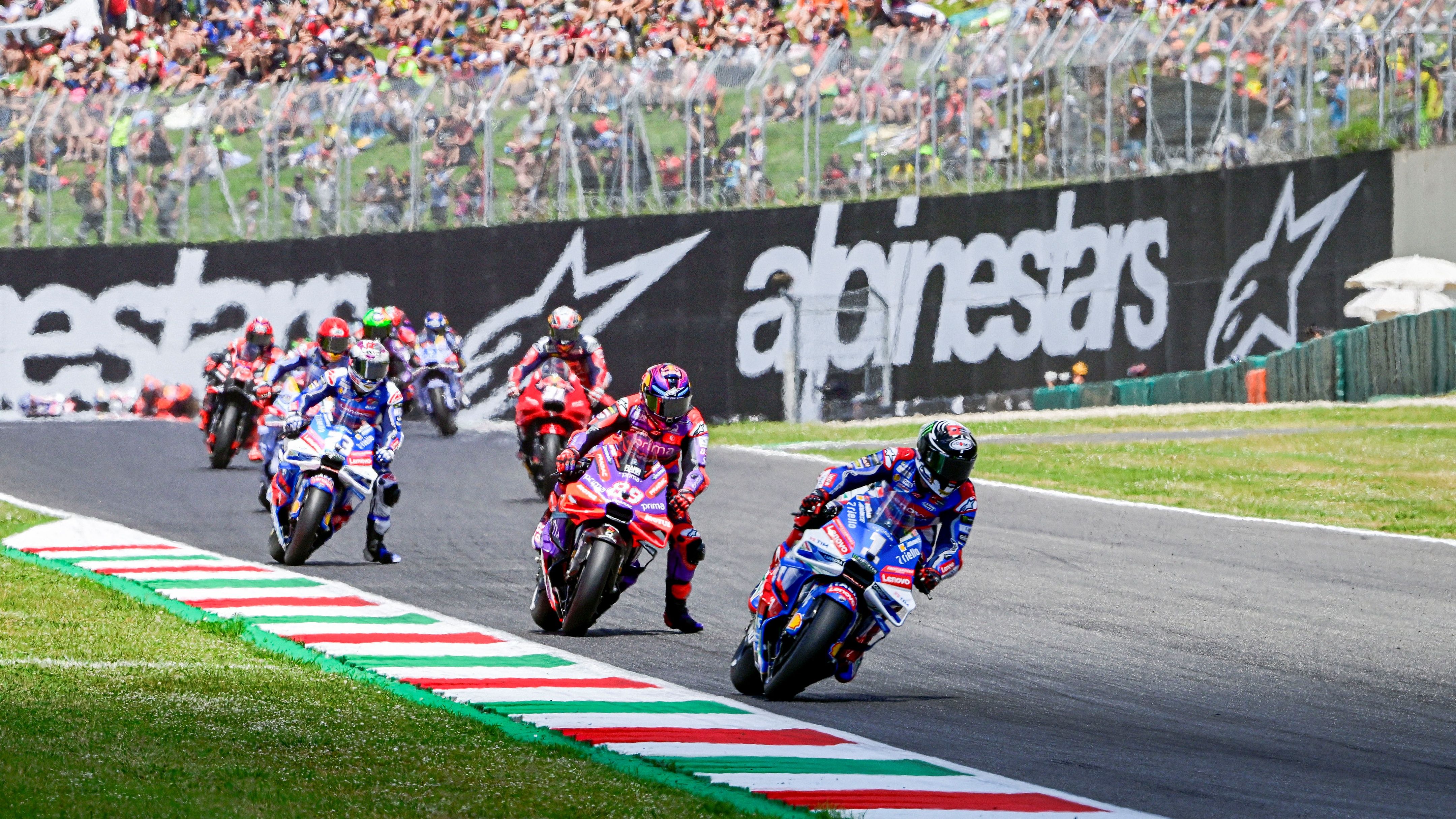 Pecco Bagnaia, Jorge Martín, Enea Bastianini, Marc Márquez y Pedro Acosta, MotoGP Italia 2024