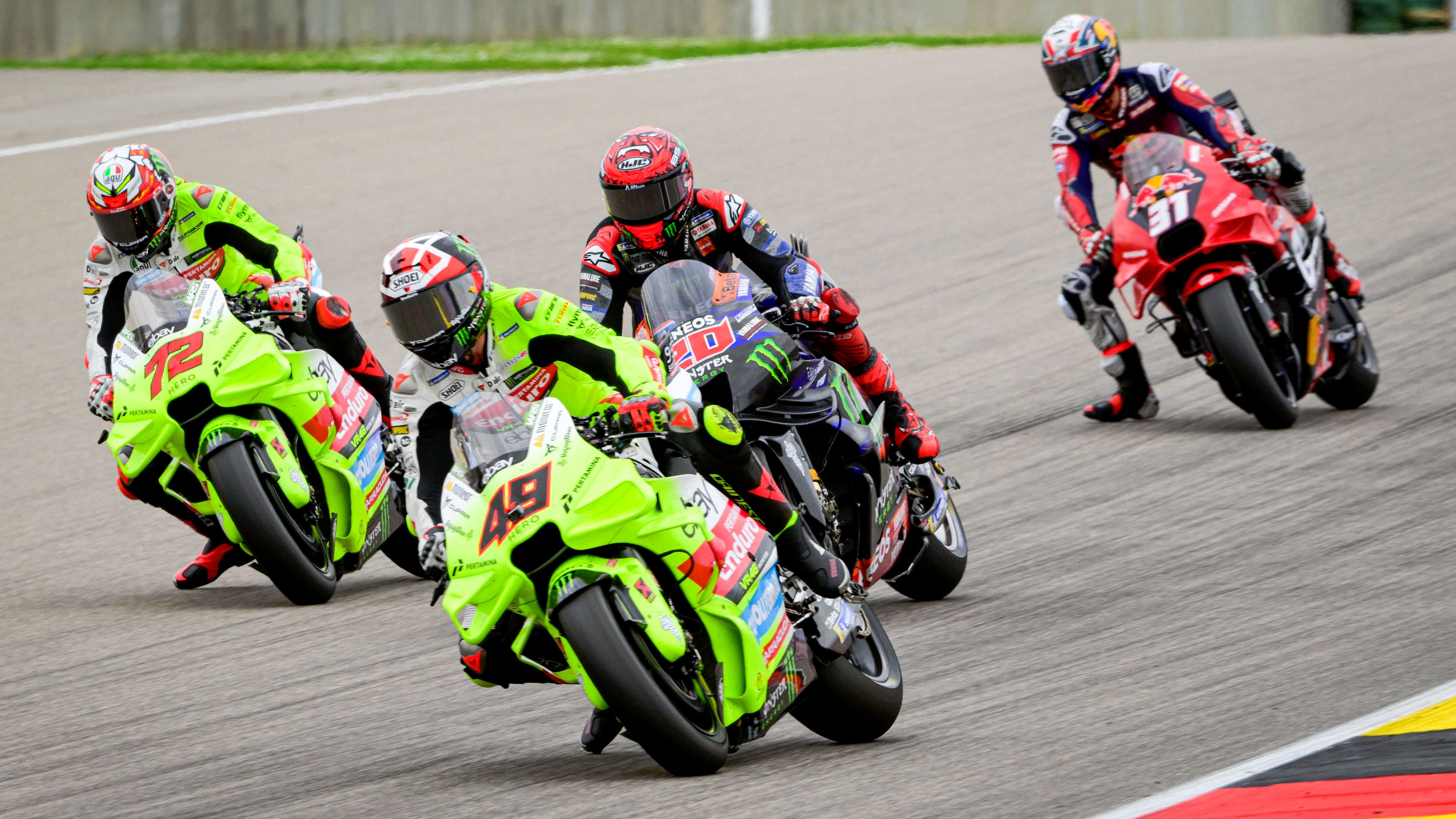 Fabio Di Giannantonio, Fabio Quartararo, Marco Bezzecchi y Pedro Acosta, MotoGP Sachsenring 2024