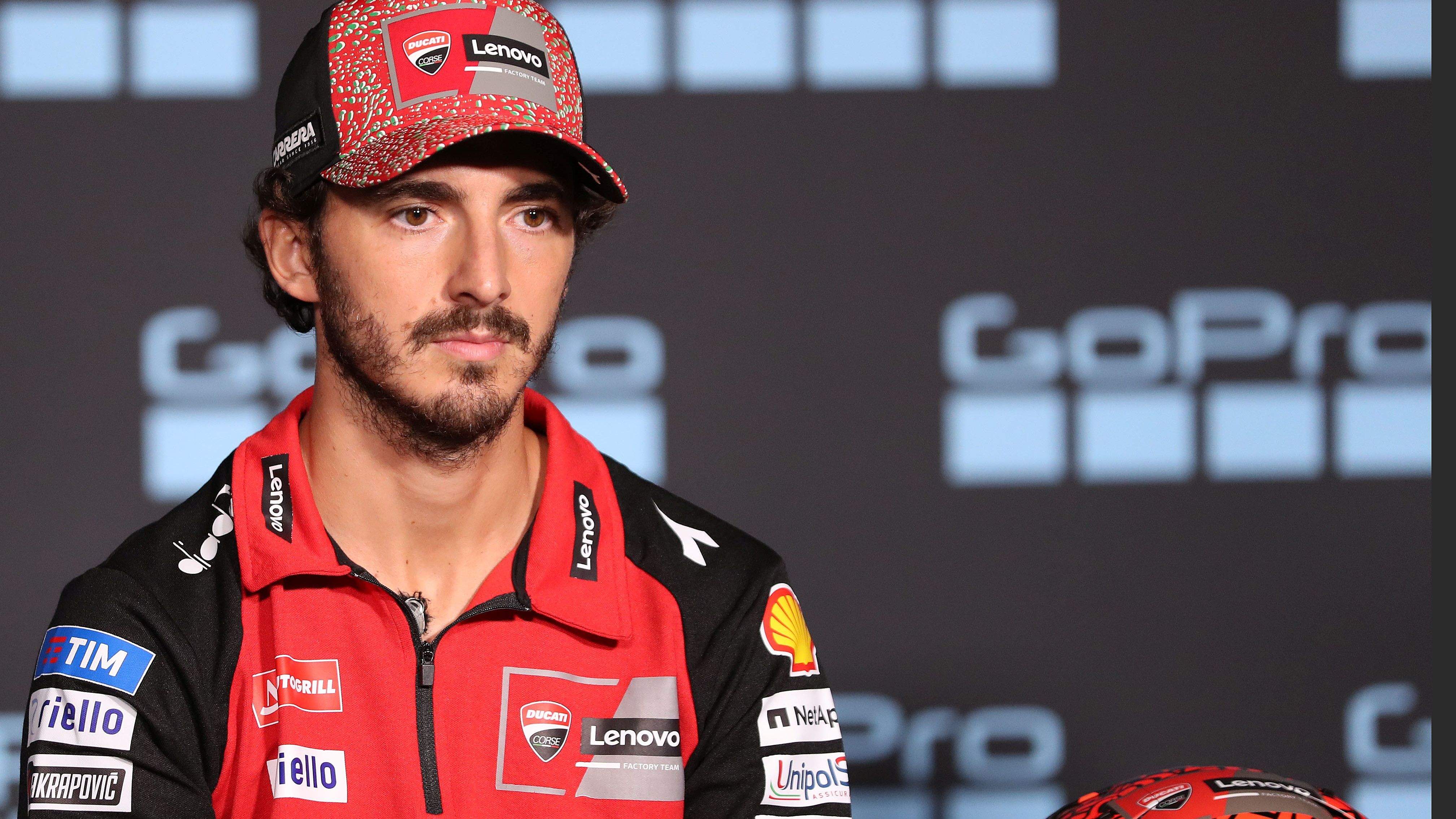 Pecco Bagnaia en la rueda de prensa previa del GP de Aragón en Motorland