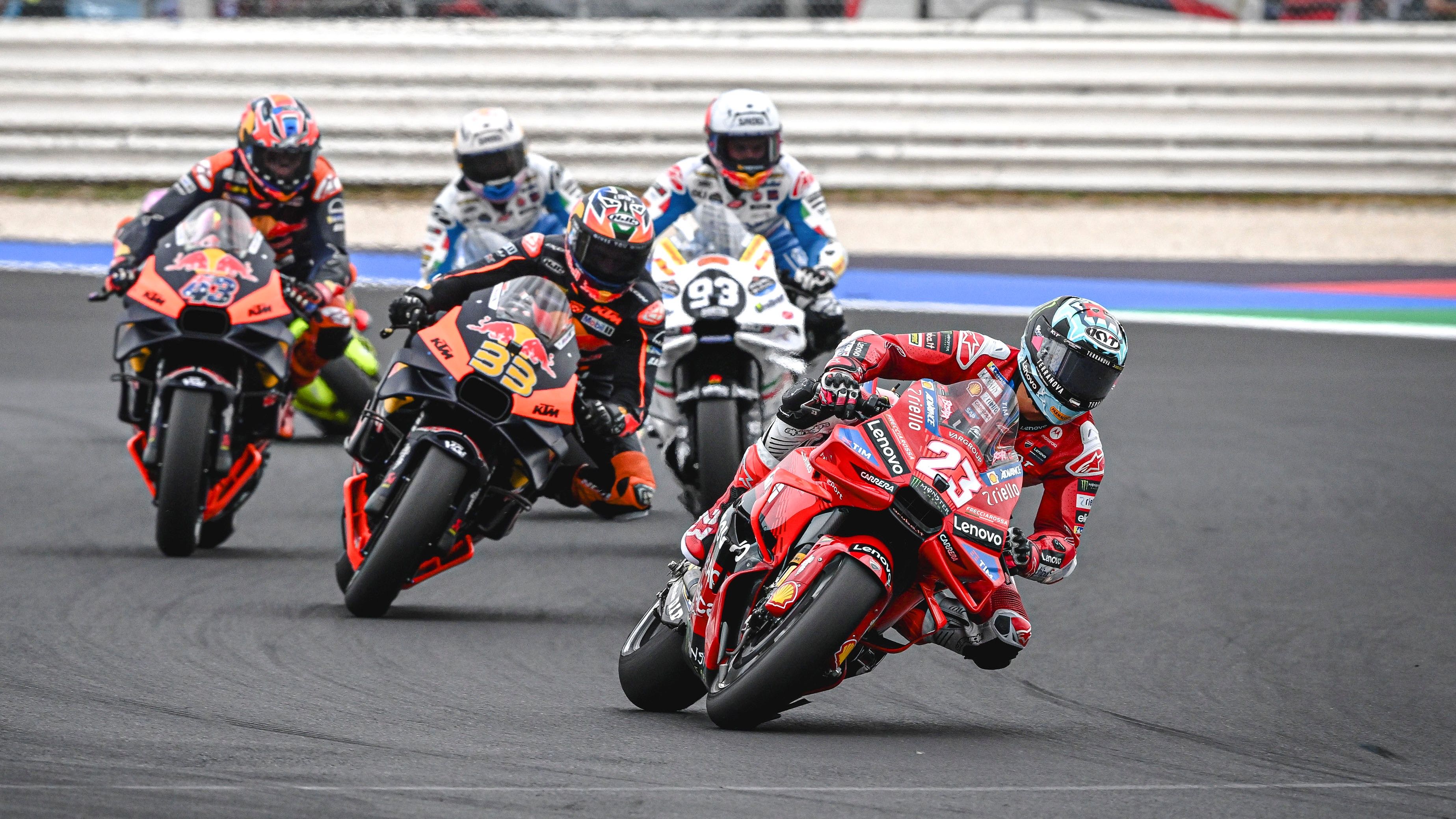Enea Bastianini, Jack Miller, Brad Binder, Álex Márquez y Marc Márquez, MotoGP San Marino 2024