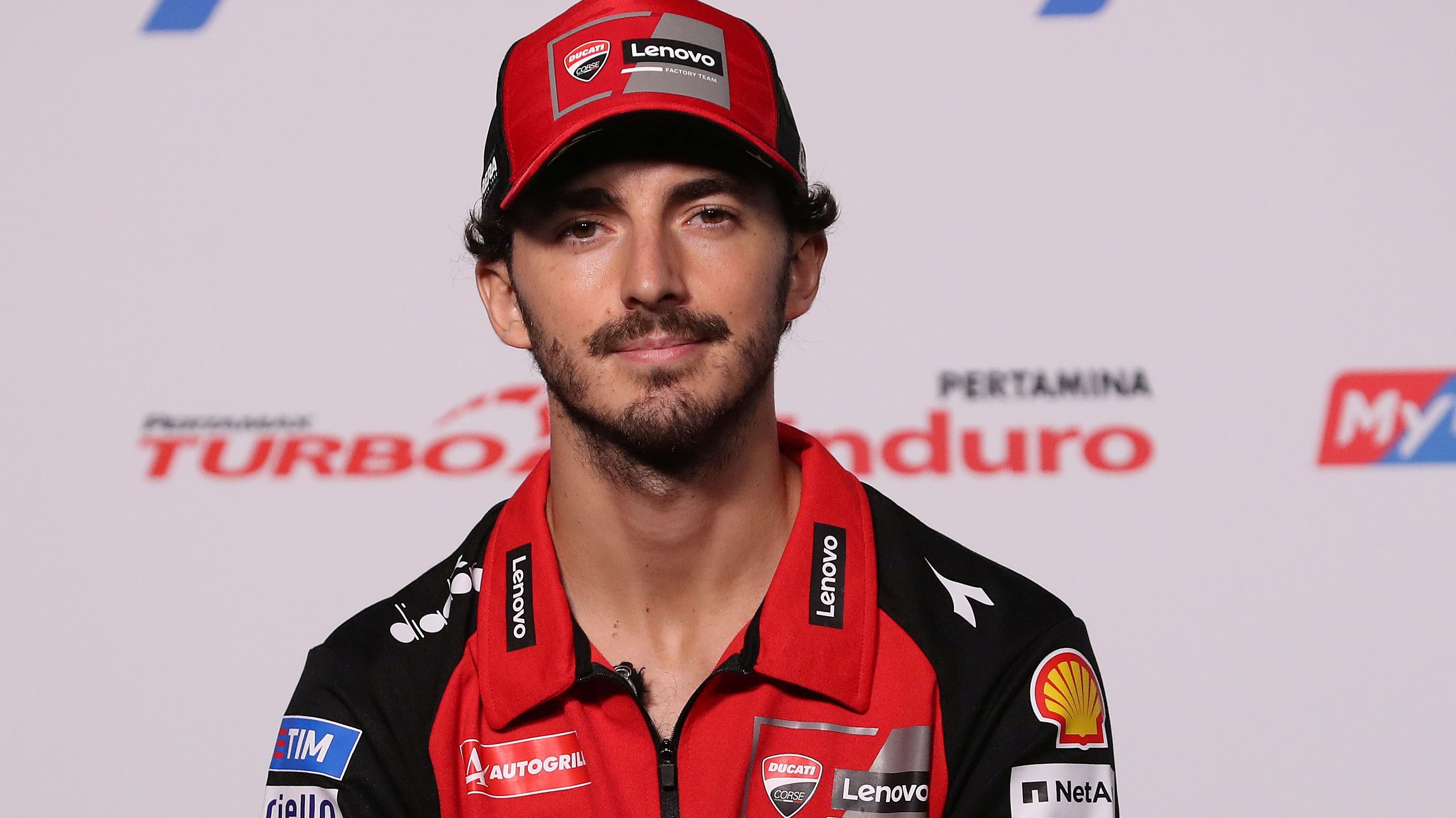 Pecco Bagnaia durante la rueda de prensa previa del GP de Indonesia de MotoGP 2024