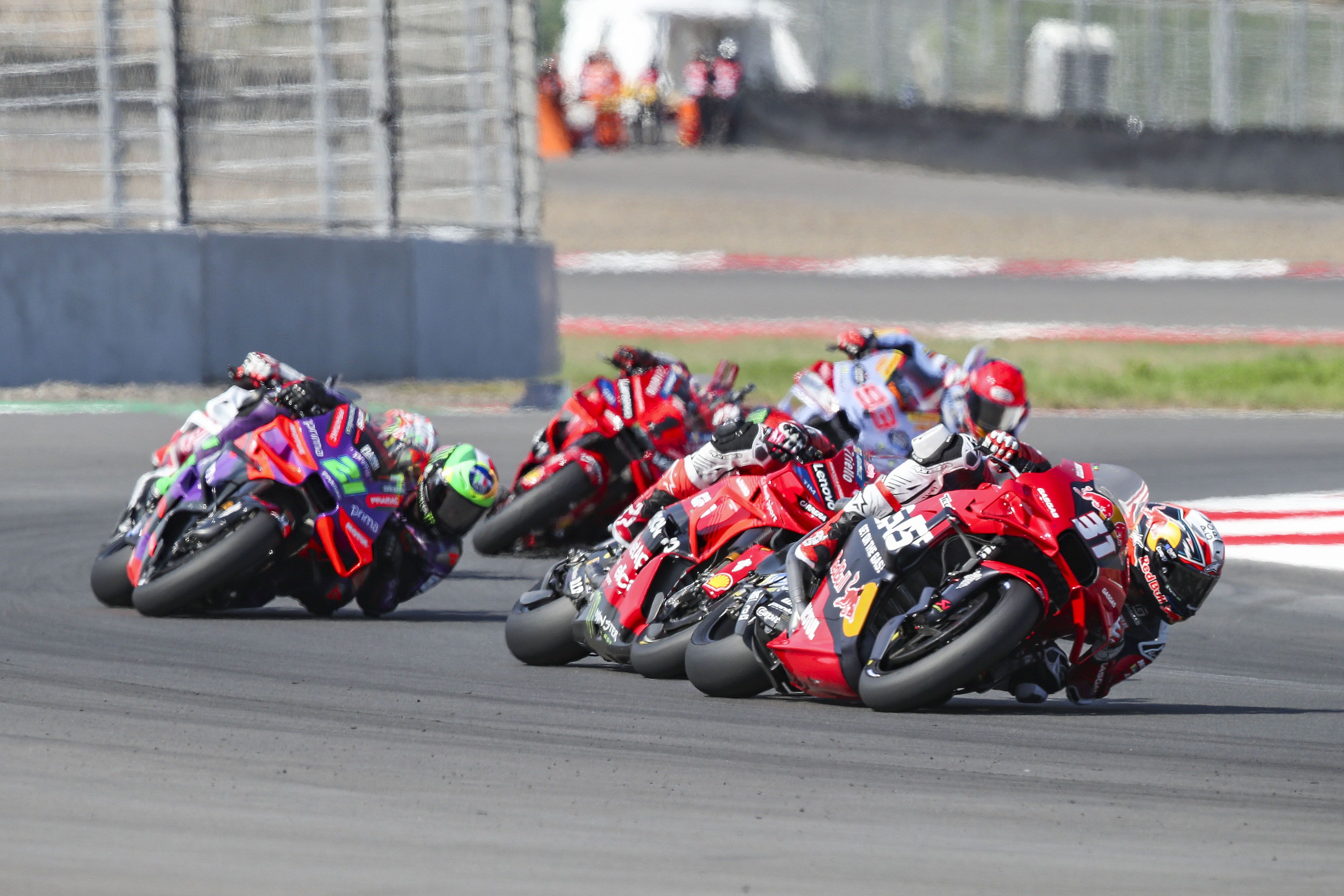 Pedro Acosta, Enea Bastianini, Franco Morbidelli, Marco Bezzecchi, Pecco Bagnaia y Marc Márquez, MotoGP Indonesia 2024
