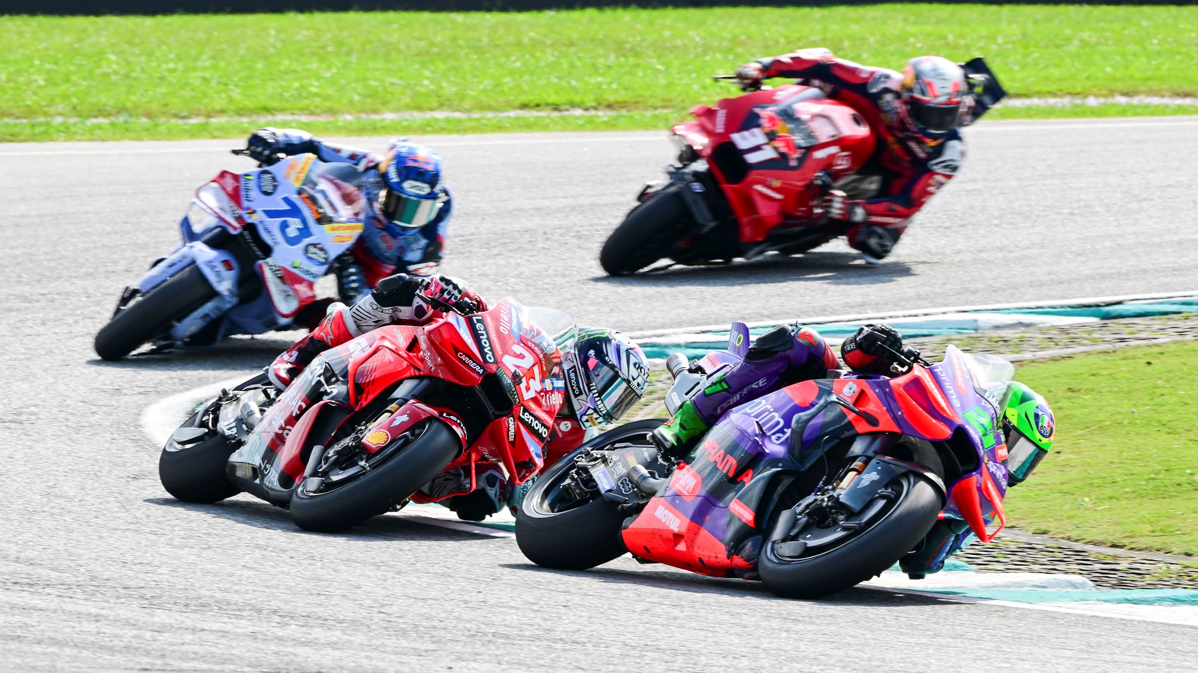 Franco Morbidelli, Enea Bastianini, Álex Márquez y Pedro Acosta, MotoGP Malasia 2024