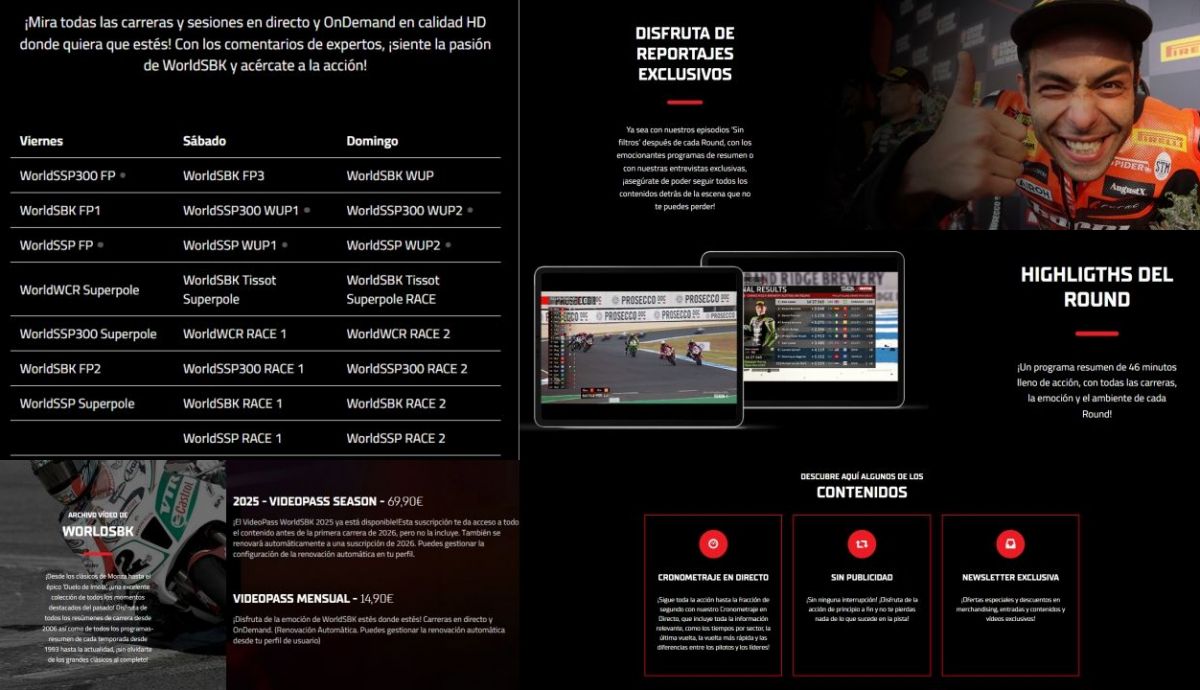 El Videopass oficial es otra opción para ver el WorldSBK 2025
