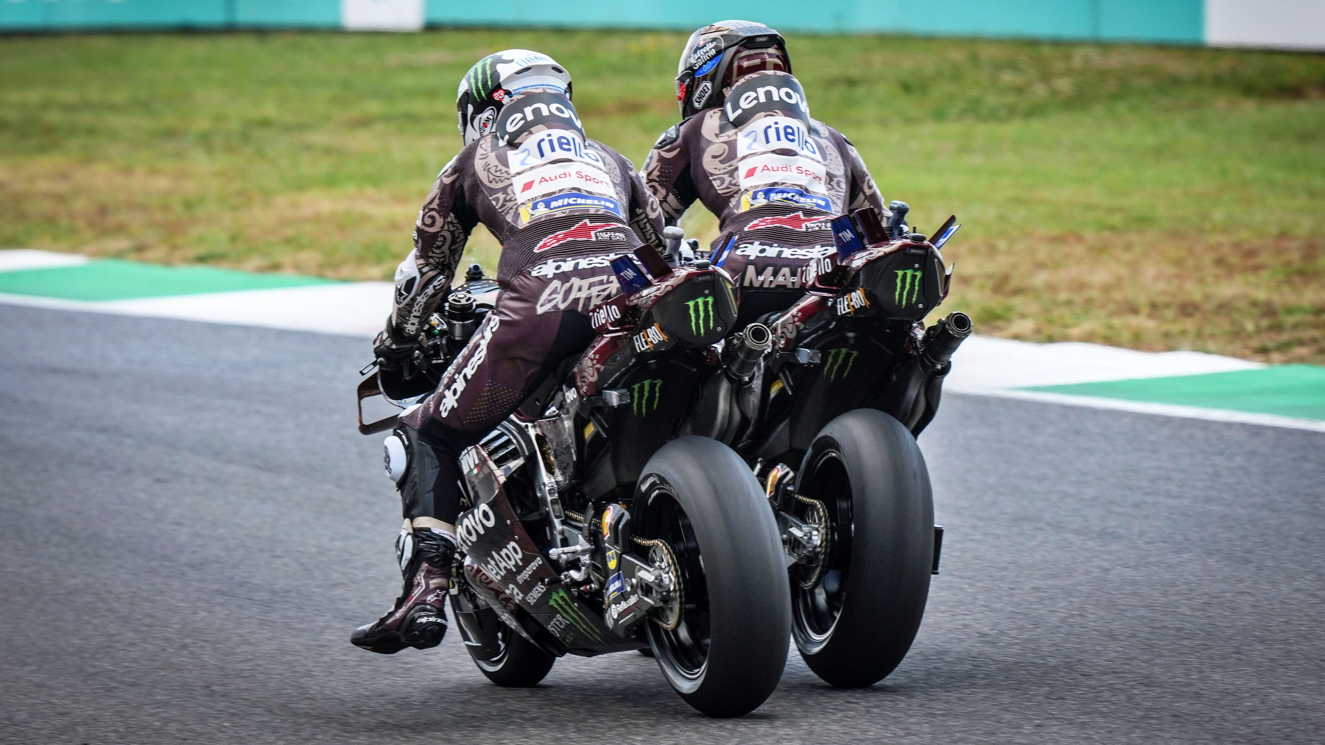 Marc Márquez y Pecco Bagnaia frenando en Mugello