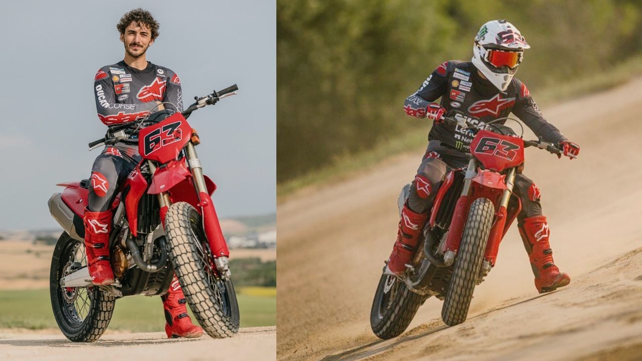 Pecco Bagnaia con su nueva Ducati Desmo450MX de flat track