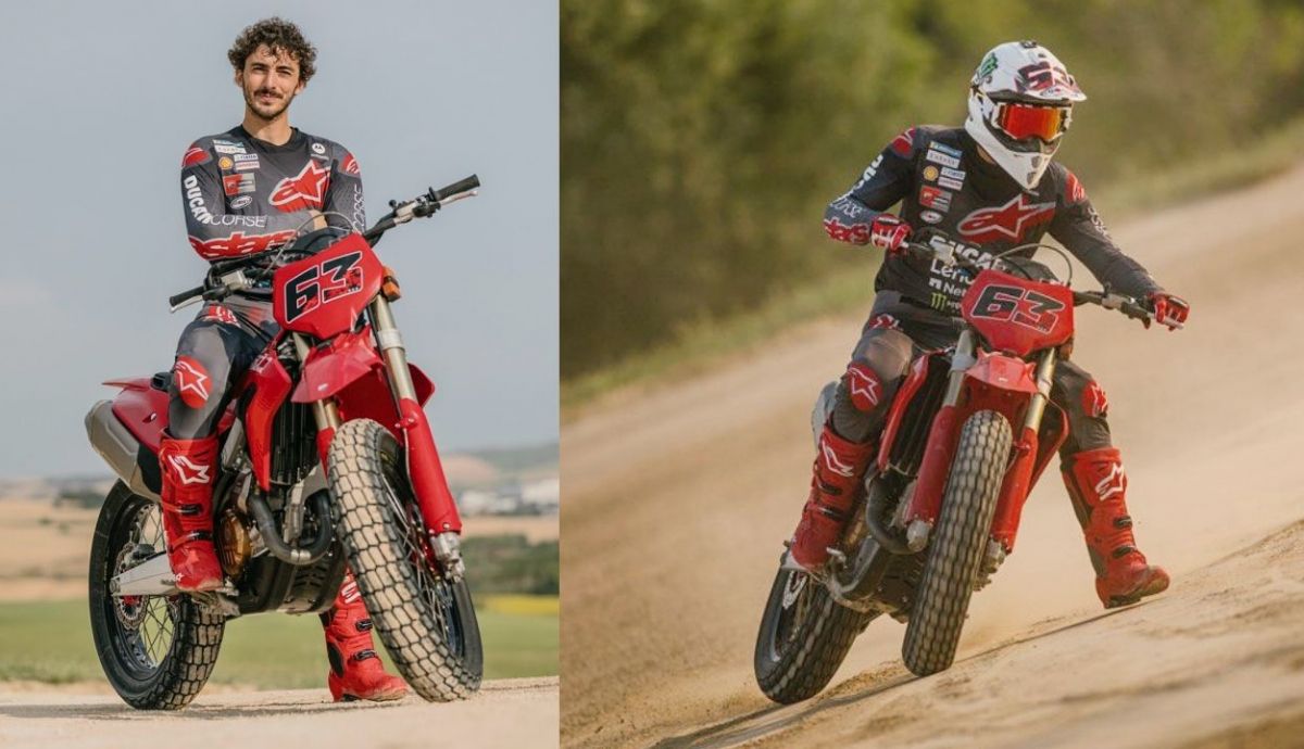 Pecco Bagnaia con su nueva Ducati Desmo450MX de flat track