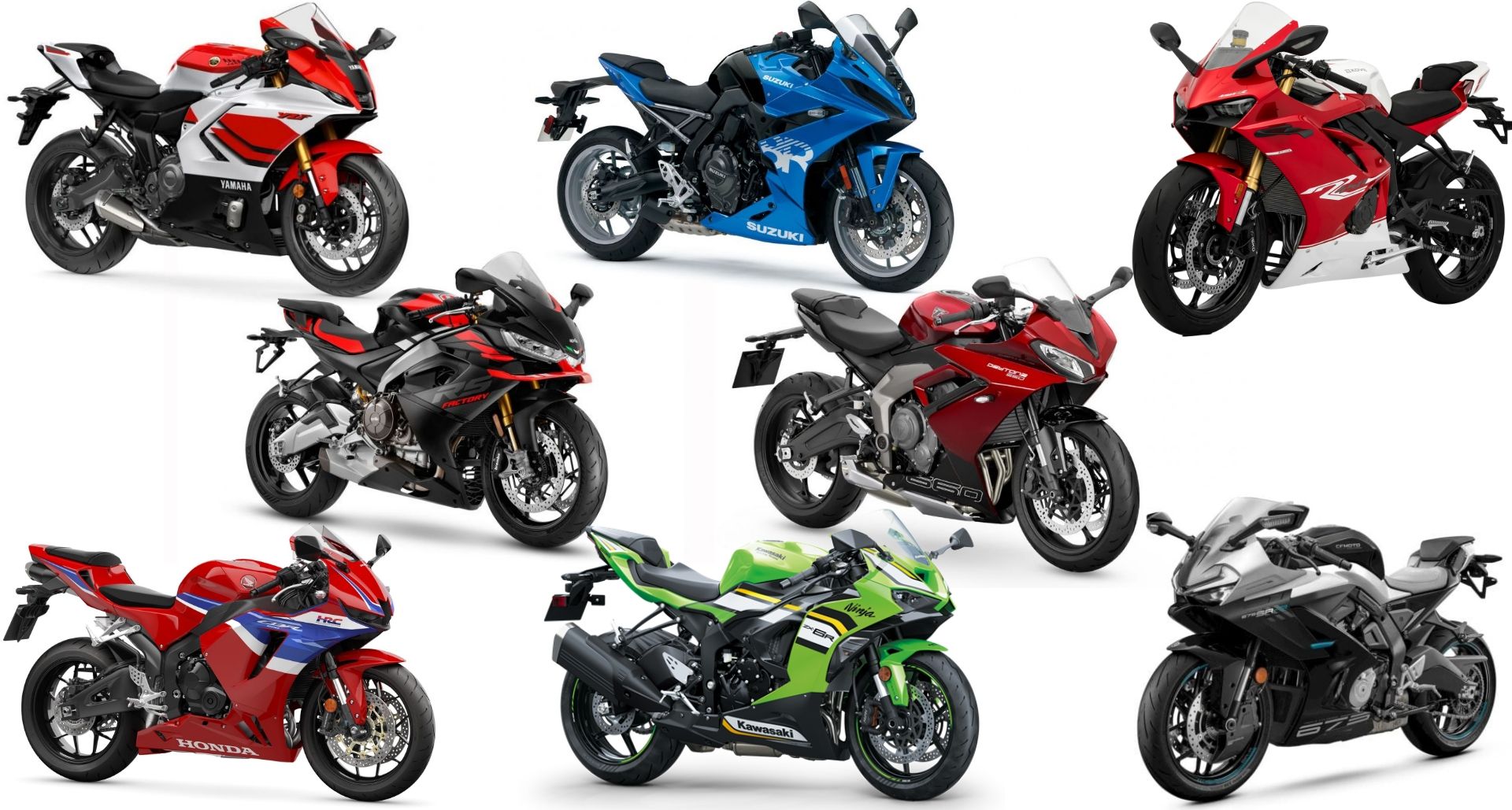 Yamaha YZF R7, Suzuki GSX 8R, Kove 450RR, Aprilia RS 660, Triumph Daytona 660, Honda CBR 600, Kawasaki 636 y CFMoto 675 SR R son las motos homologadas para el Mundial de Sportbike 2026.